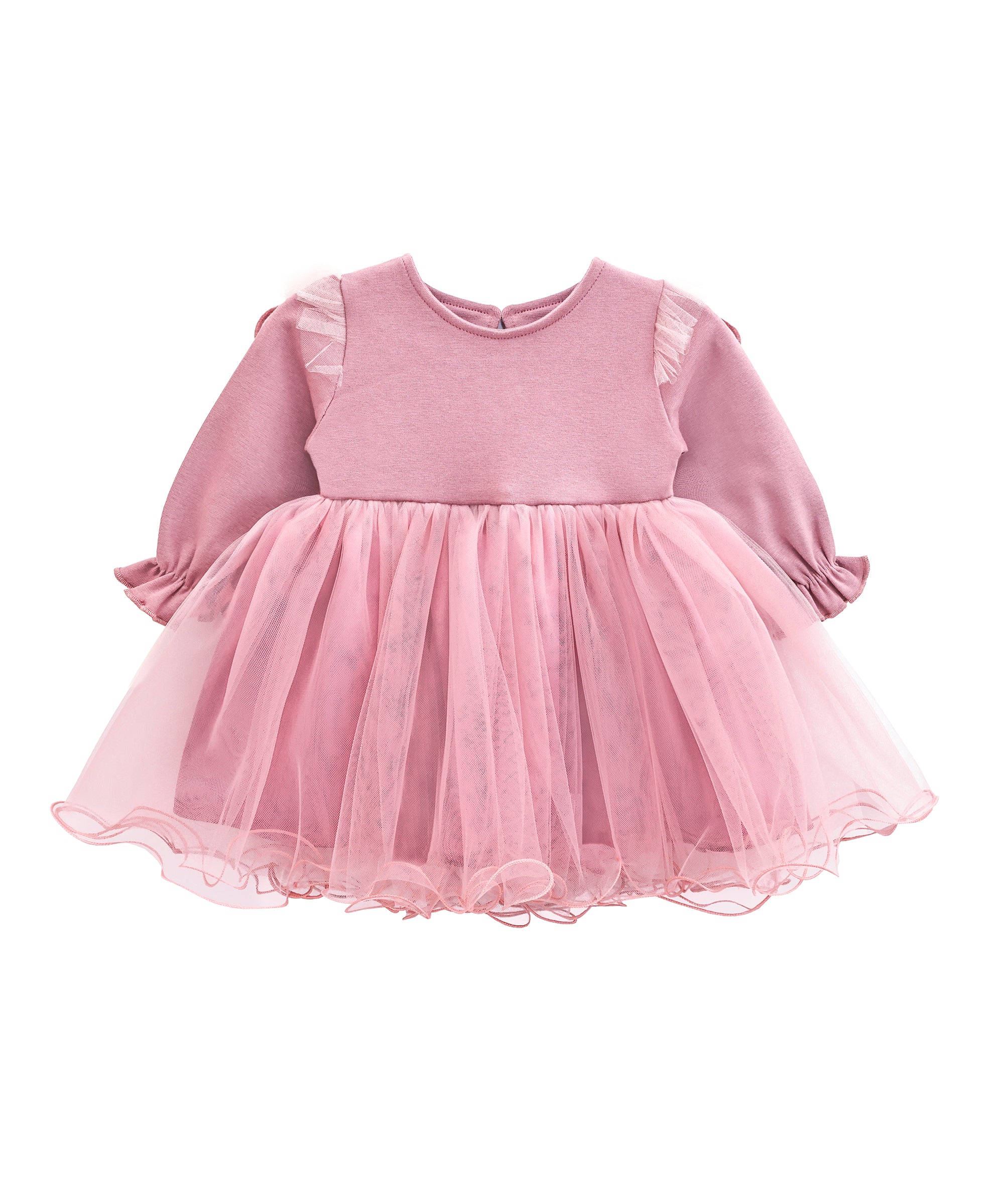 Baby girl tulle-skirt dress with ruffle details; for baby girl clothes & christmas gift ideas