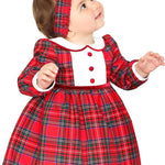 Baby Girls' Plaid Dress Set, Holiday Outfit with Elastic Flower Headband LILAX