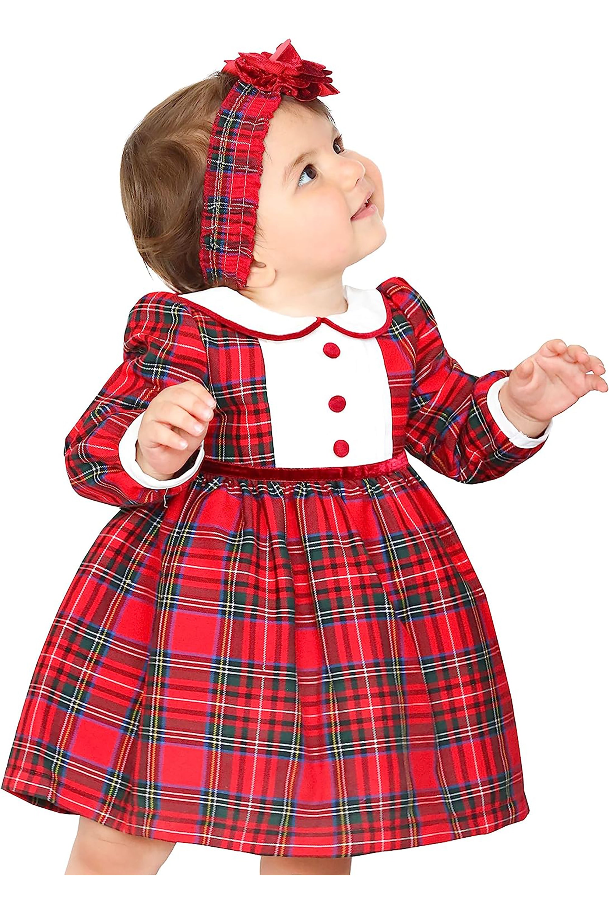 Baby Girls' Plaid Dress Set, Holiday Outfit with Elastic Flower Headband LILAX