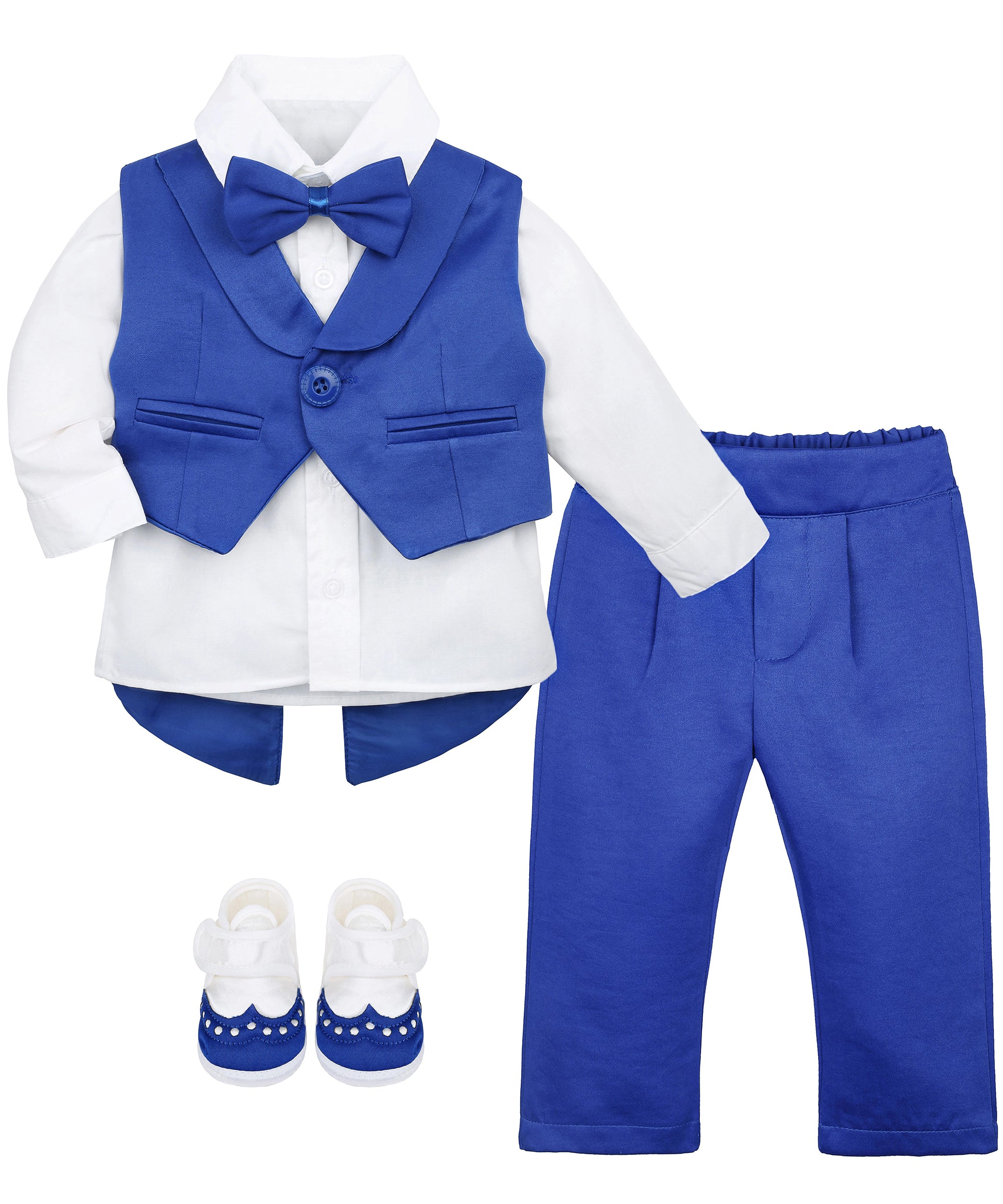 Baby boy 4 piece tuxedo suit with shirt, pants, vest, shoes; perfect for baby boy clothes & christmas gift ideas  