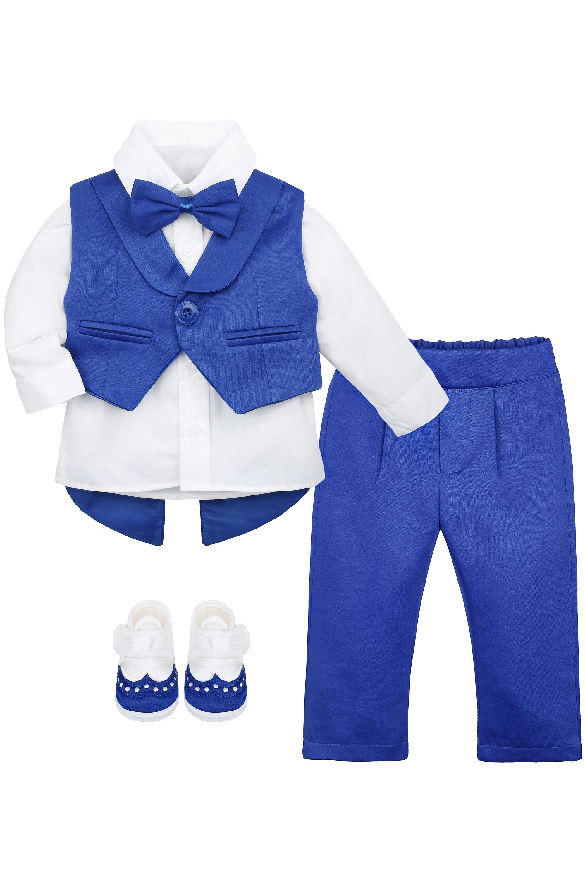 Baby boy 4 piece tuxedo suit with shirt, pants, vest, shoes; perfect for baby boy clothes & christmas gift ideas  