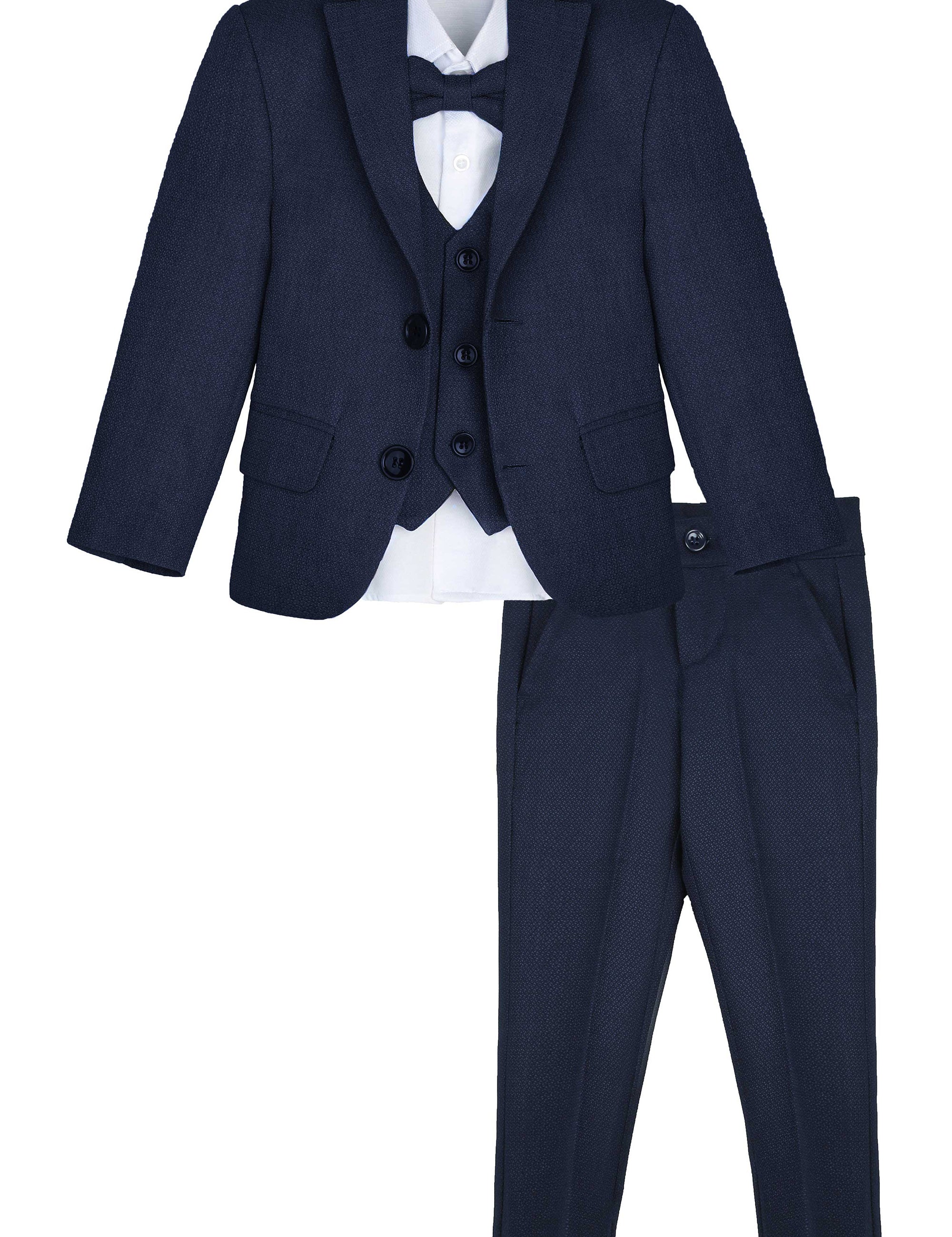 Baby boys 5 piece tuxedo suit with jacket, shirt, pants, vest and bow tie; perfect for baby boy clothes & christmas gift ideas  