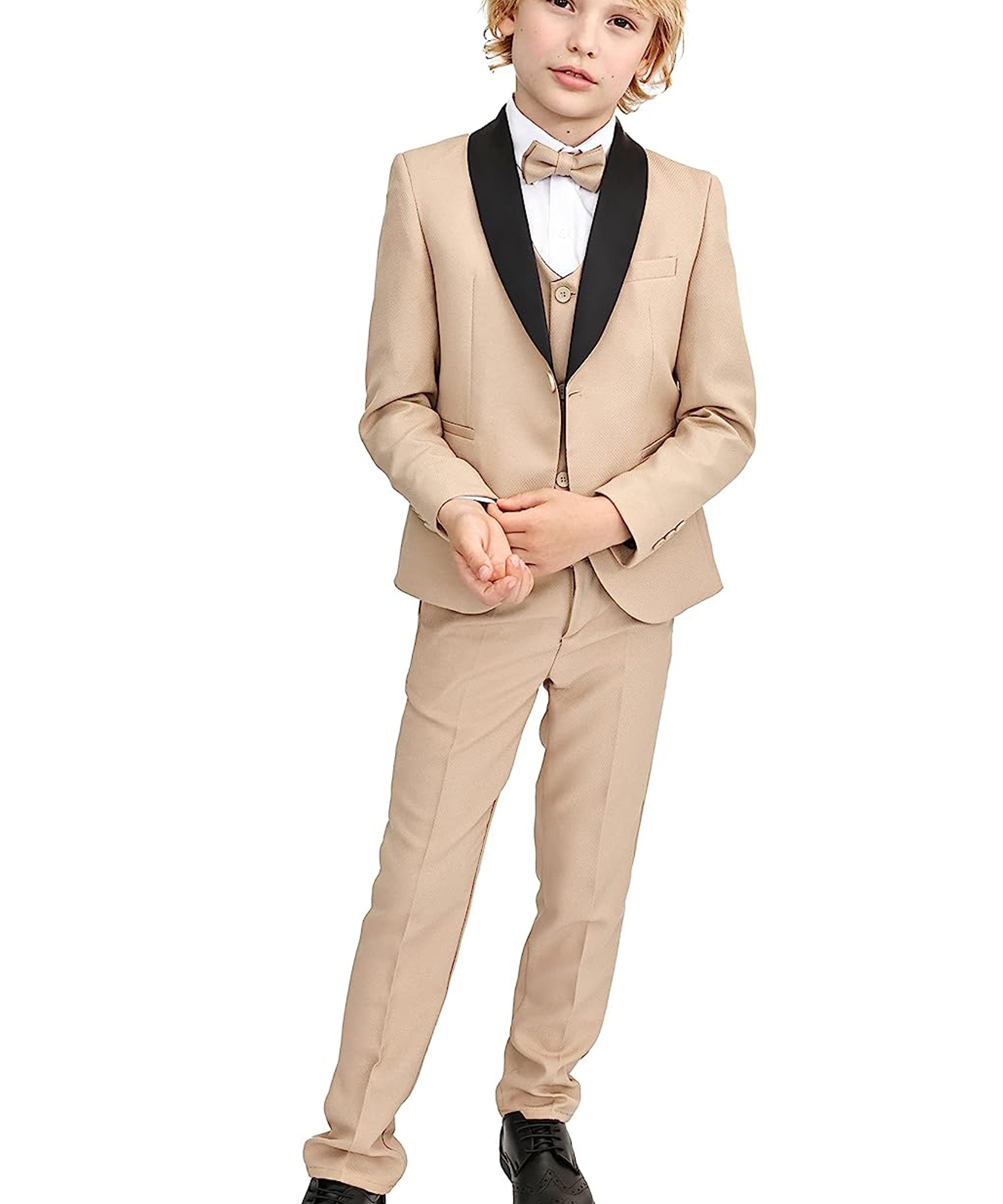 Boys 5 piece tuxedo suit with jacket, shirt, pants, vest and bow tie; perfect for baby boy clothes & christmas gift ideas  