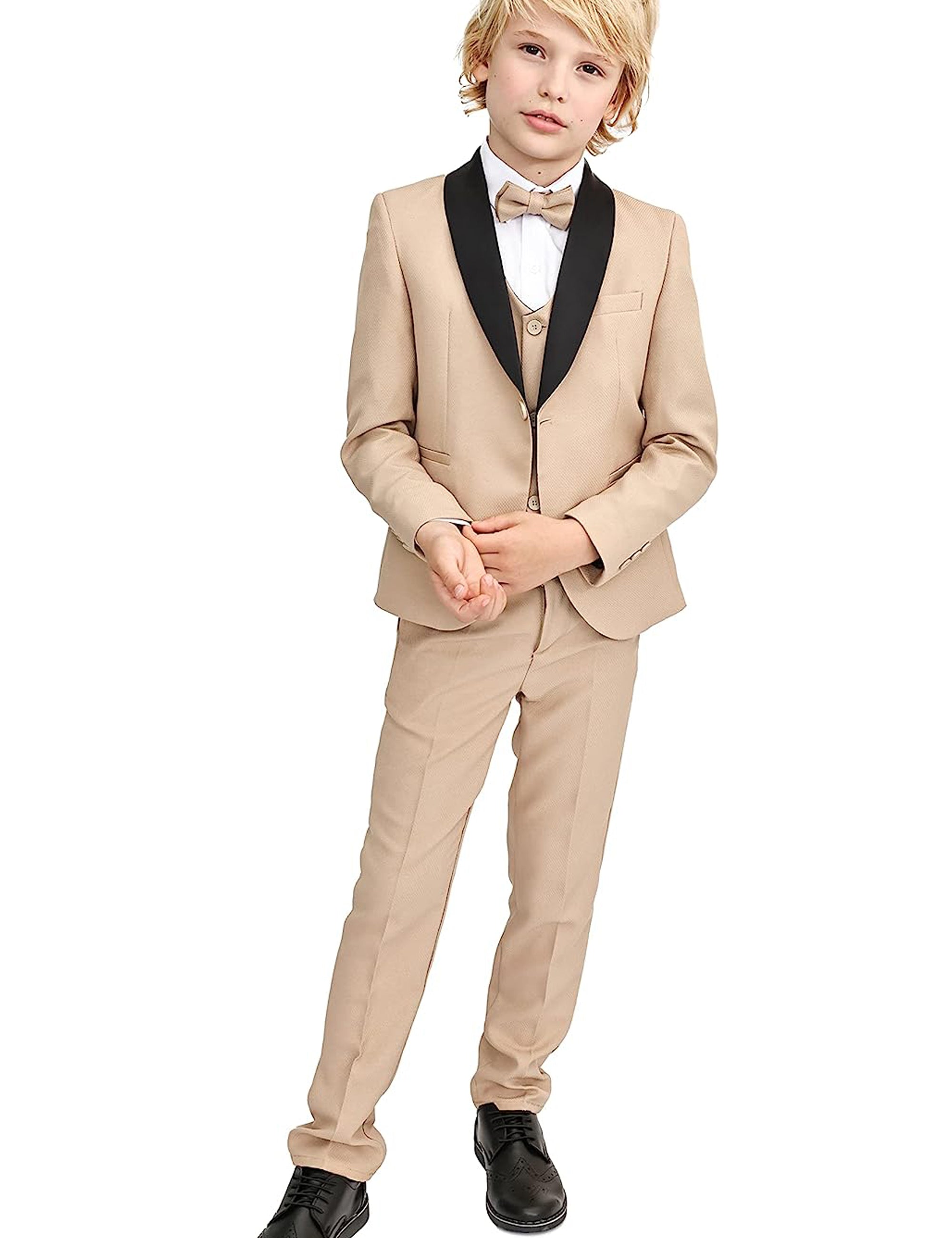 Boys 5 piece tuxedo suit with jacket, shirt, pants, vest and bow tie; perfect for baby boy clothes & christmas gift ideas  