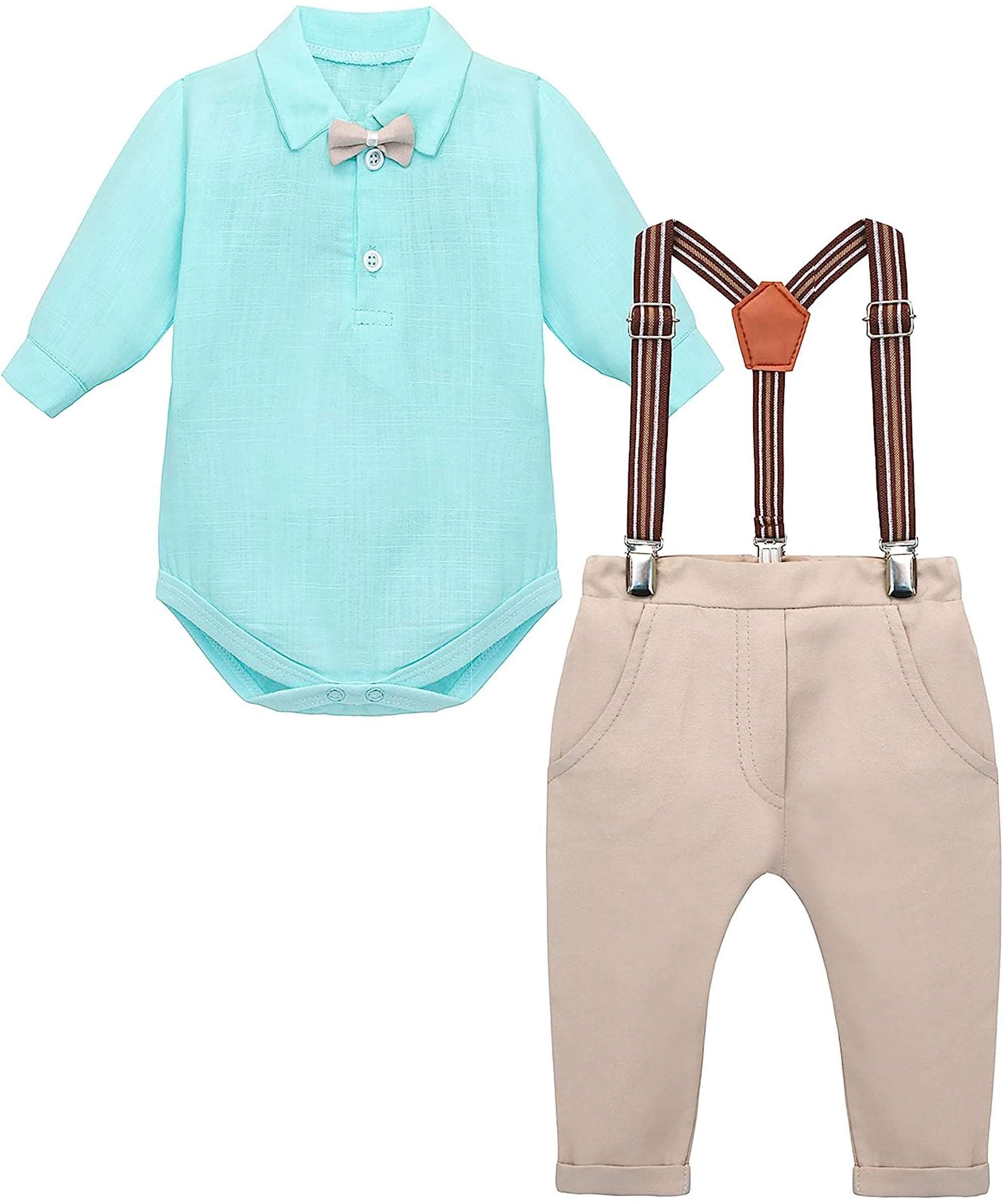 Boys cotton suit set with bodysuit with pants and suspender set; perfect for baby boy clothes & christmas gift ideas  