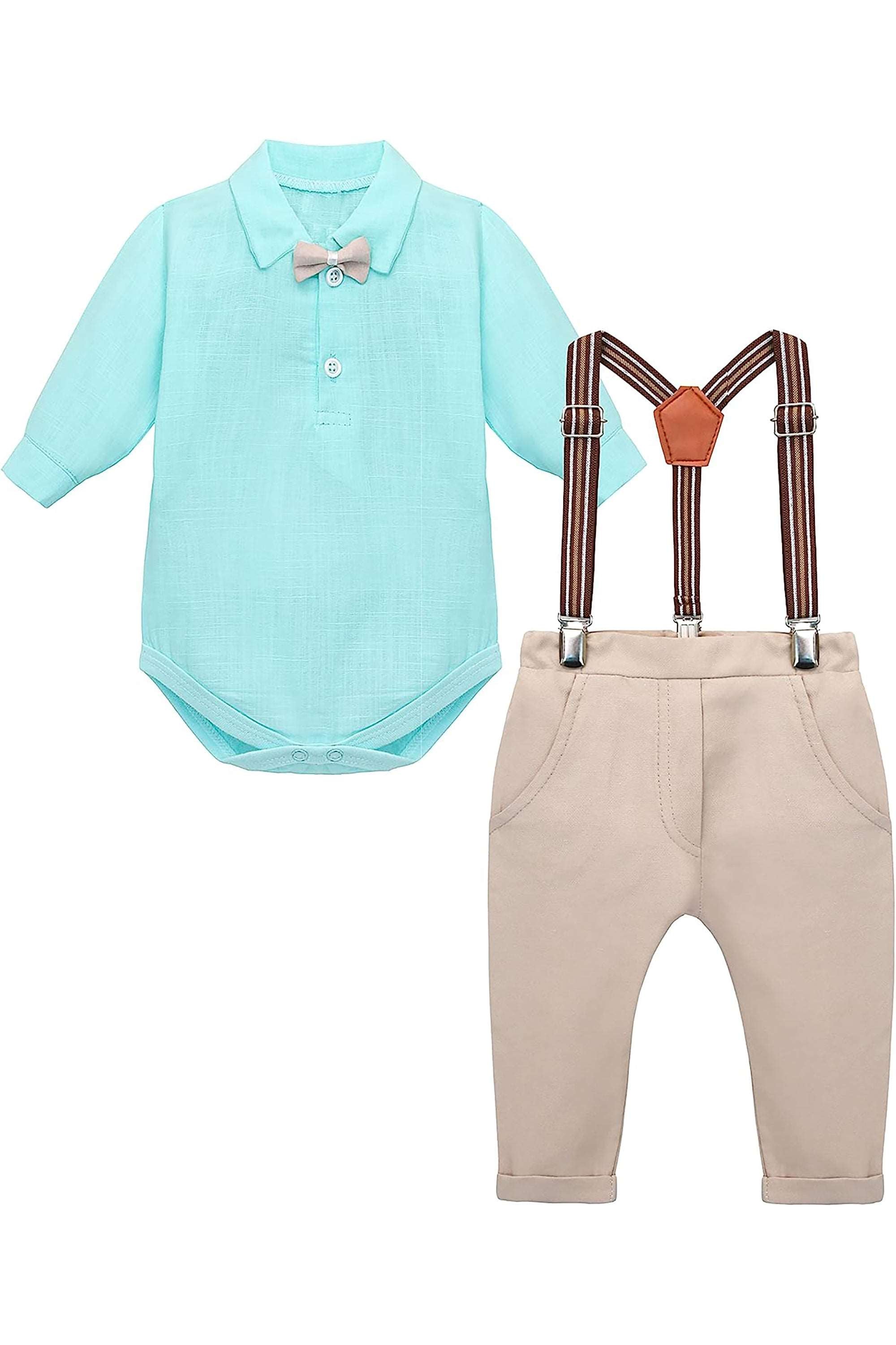 Boys cotton suit set with bodysuit with pants and suspender set; perfect for baby boy clothes & christmas gift ideas