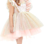 Baby girl dress with tulle skirt and ruffle sleeves; perfect for baby girl clothes & christmas gift ideas