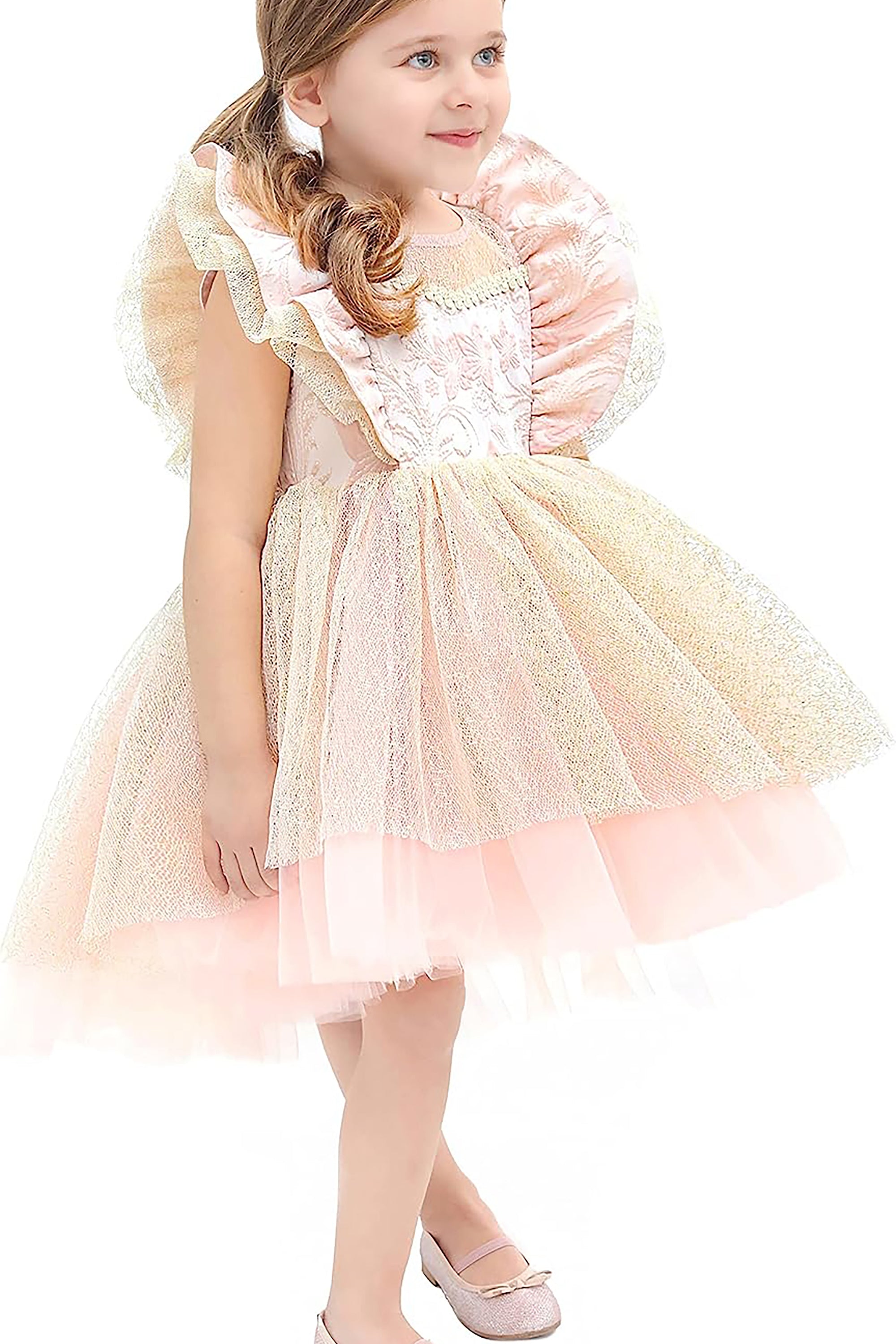 Baby girl dress with tulle skirt and ruffle sleeves; perfect for baby girl clothes & christmas gift ideas