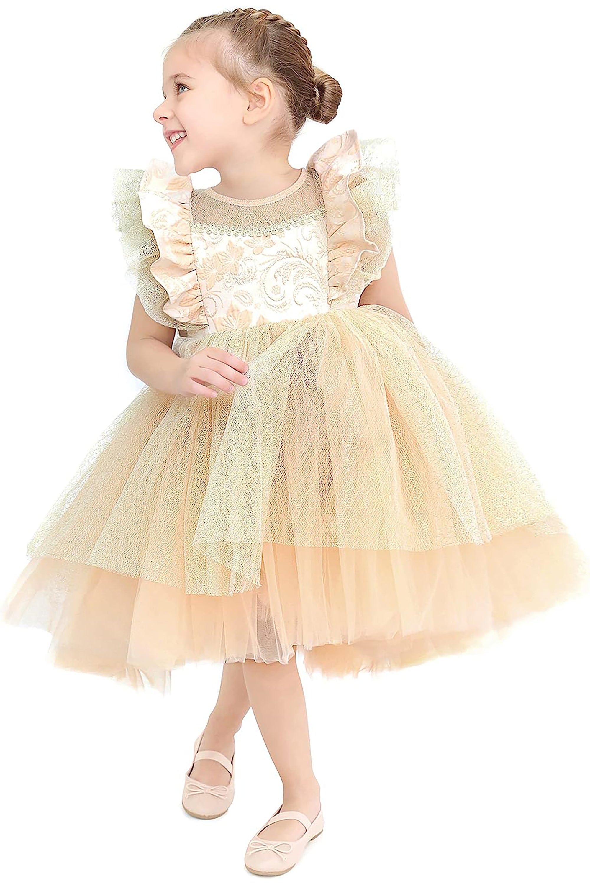 Baby girl dress with tulle skirt and ruffle sleeves; perfect for baby girl clothes & christmas gift ideas