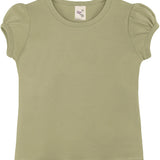 Girls' Basic Cotton T-Shirt  Short Puff Sleeve Crewneck / 11-12 Years LILAX