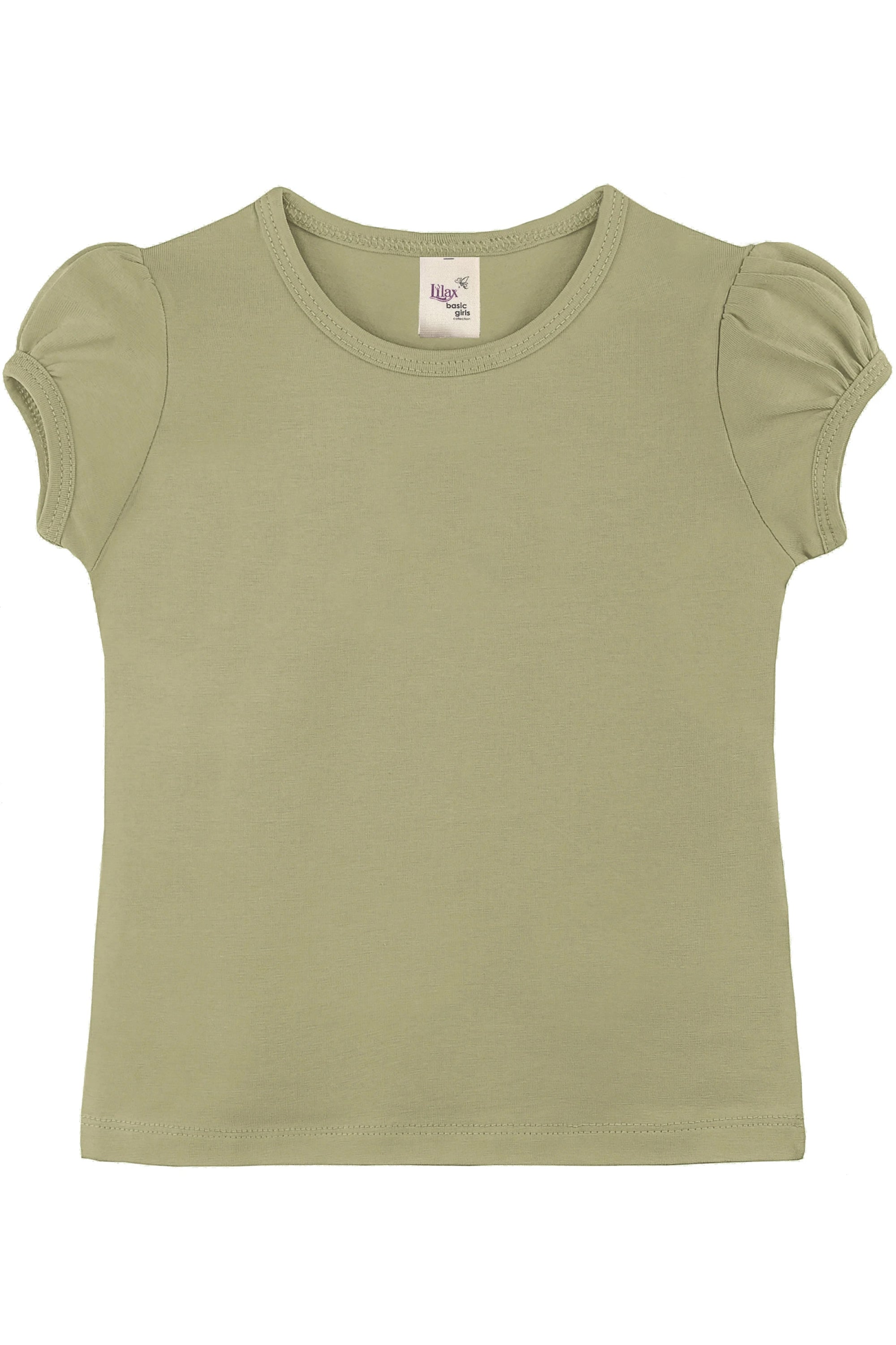 Girls' Basic Cotton T-Shirt  Short Puff Sleeve Crewneck / 11-12 Years LILAX