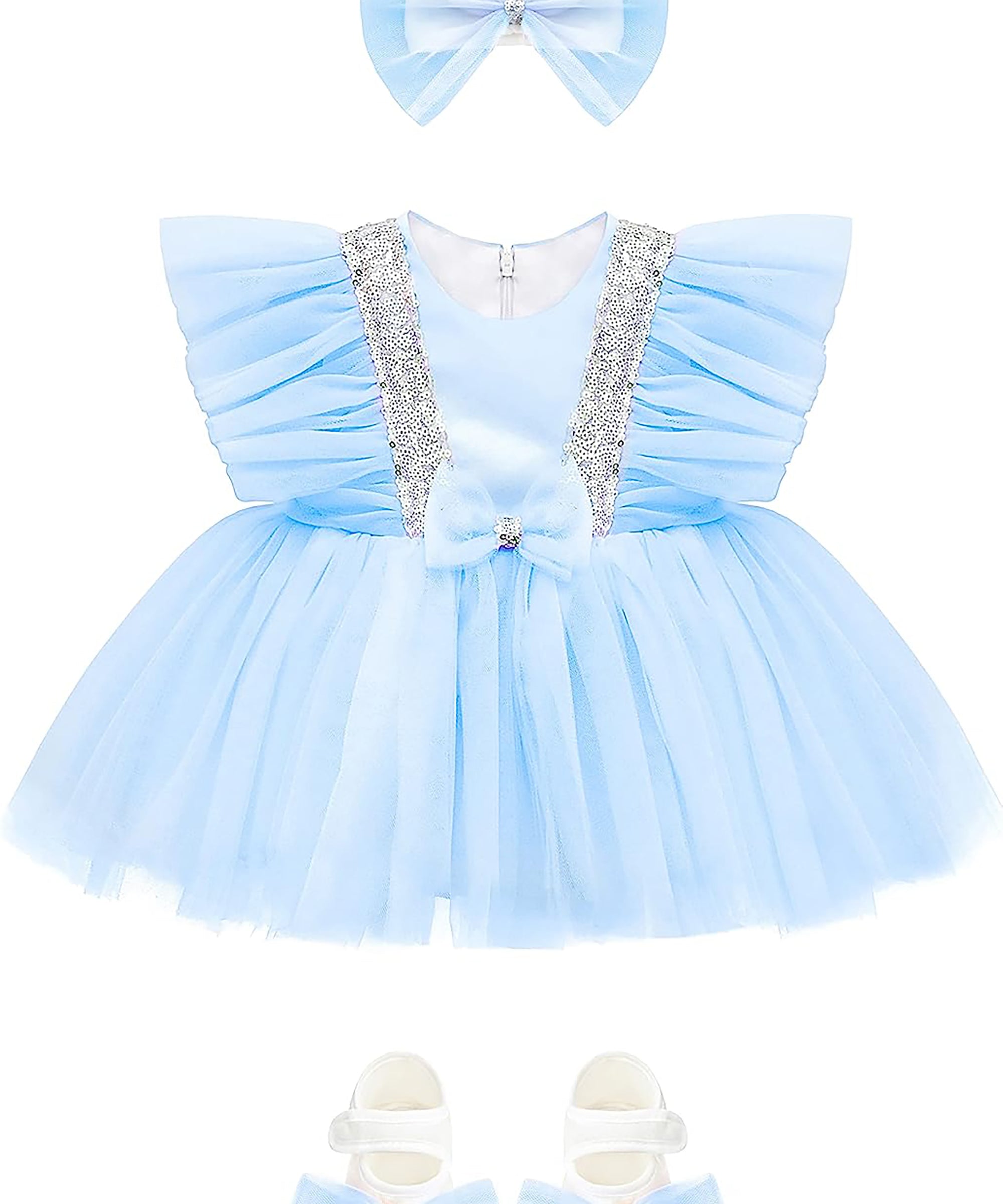 Baby girl sequined embellished tulle dress ; perfect for baby girl clothes & christmas gift ideas