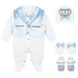 Jeweled crown newborn layette with footie, hat, mittens with bows, & shoes; perfect for Christmas gift ideas