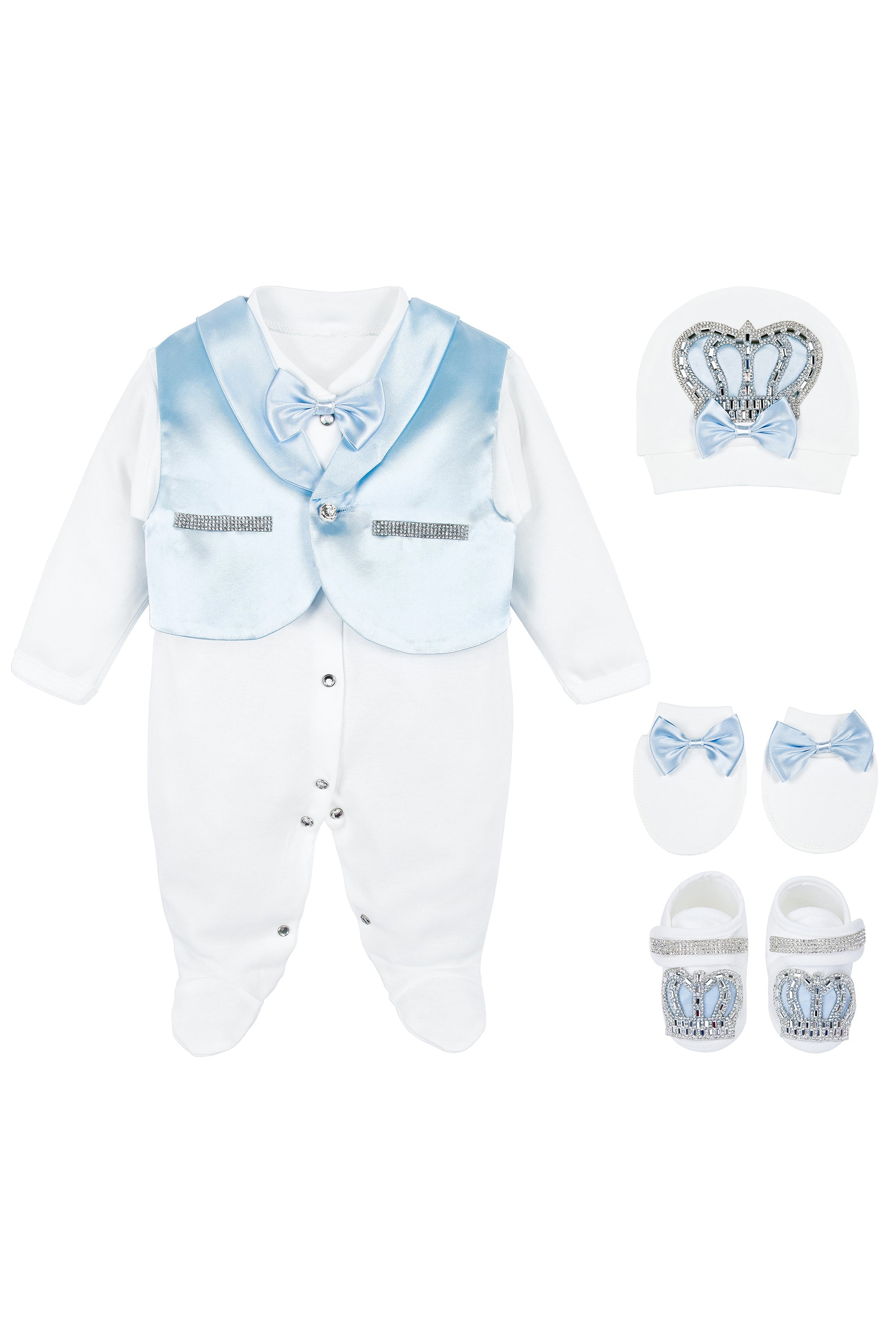 Regal and Handsome: 5-Piece Layette Gift Set with Jeweled Crown Tuxedo for Baby Boys (0-3 Months) LILAX