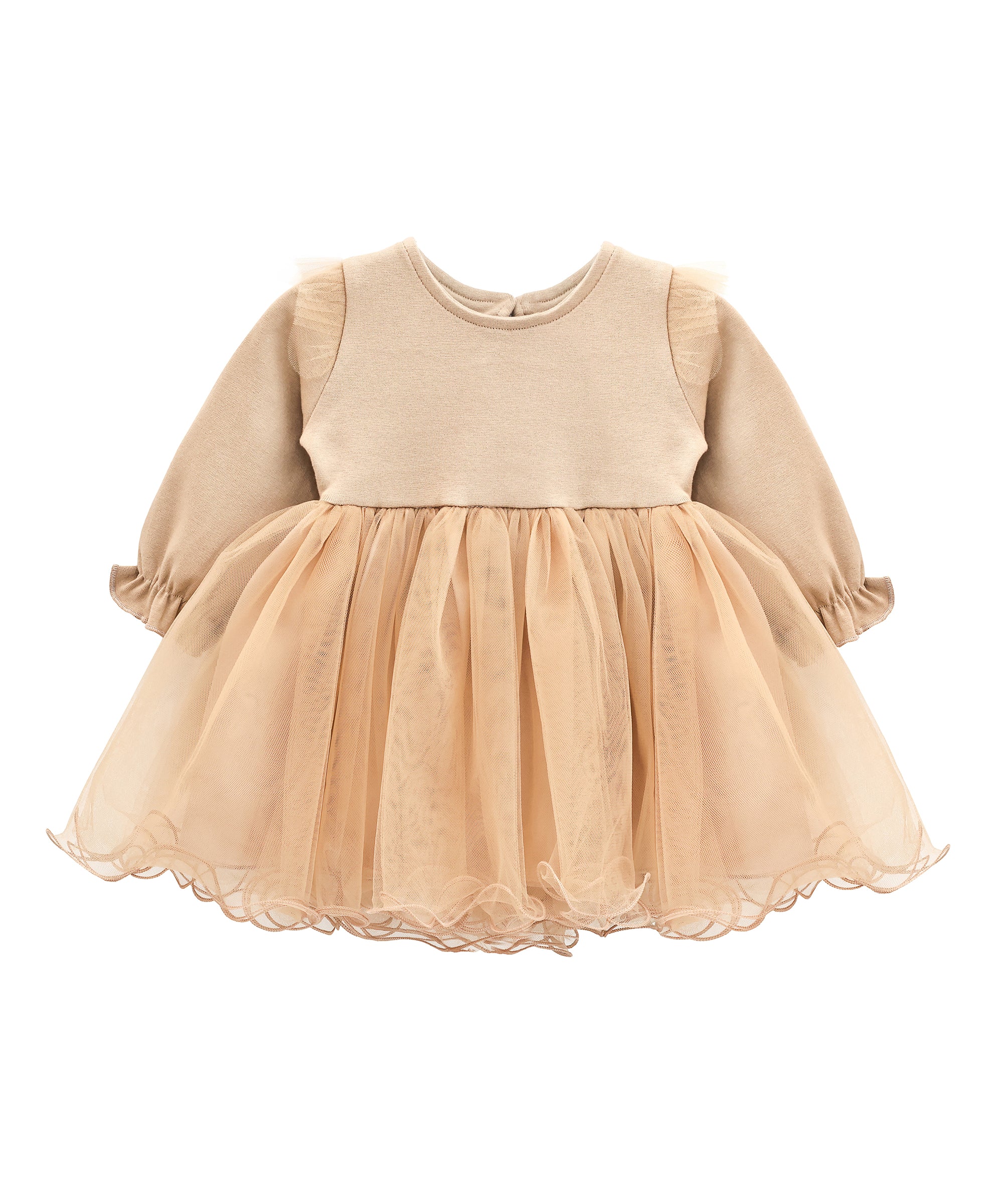 Baby girl tulle-skirt dress with ruffle details; for baby girl clothes & christmas gift ideas