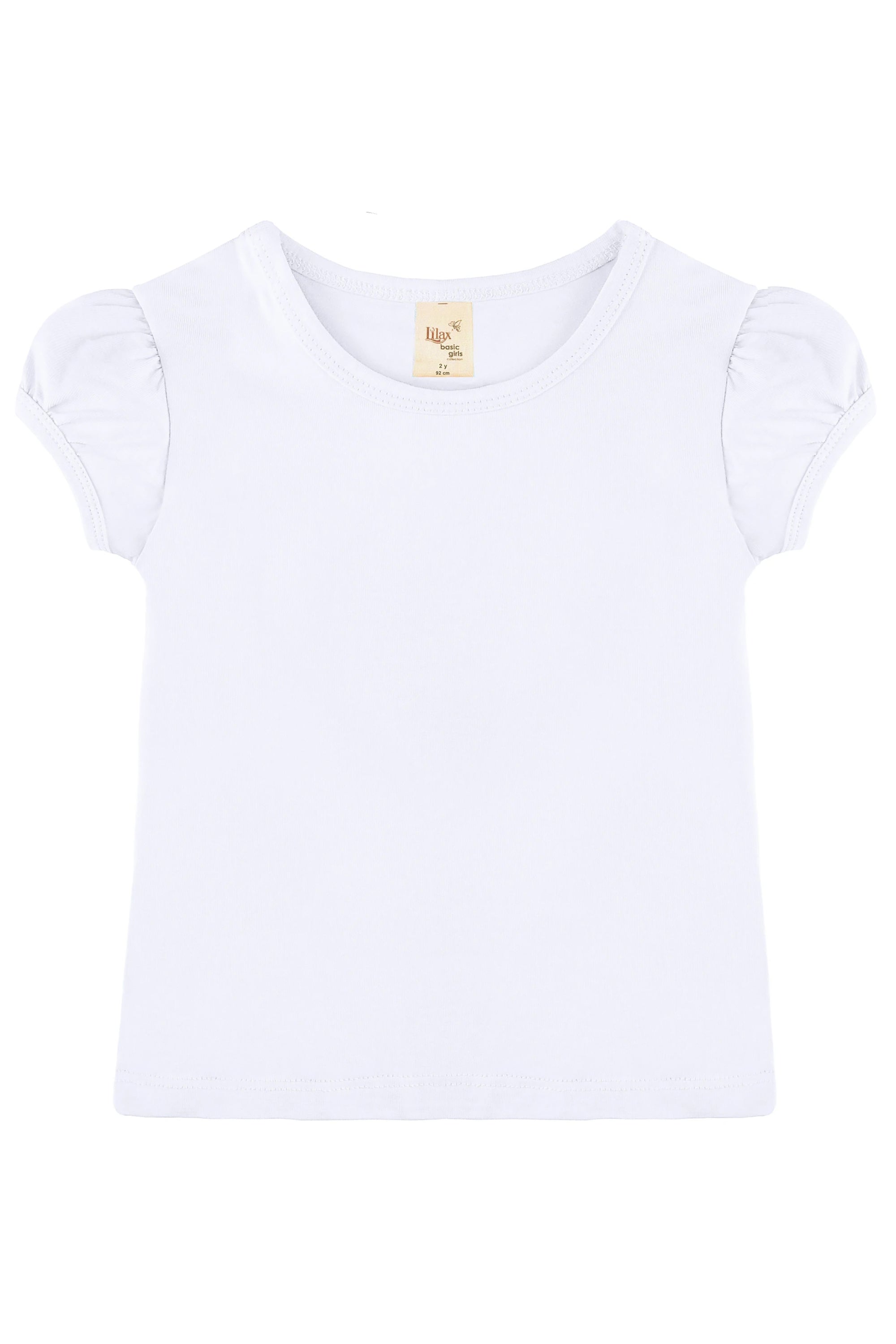 Girls' Basic Cotton T-Shirt  Short Puff Sleeve Crewneck / 11-12 Years LILAX