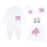 Newborn Baby Girl Deluxe 5-Piece Jewels Crown Pink Take Me Home Layette Gift Set LILAX