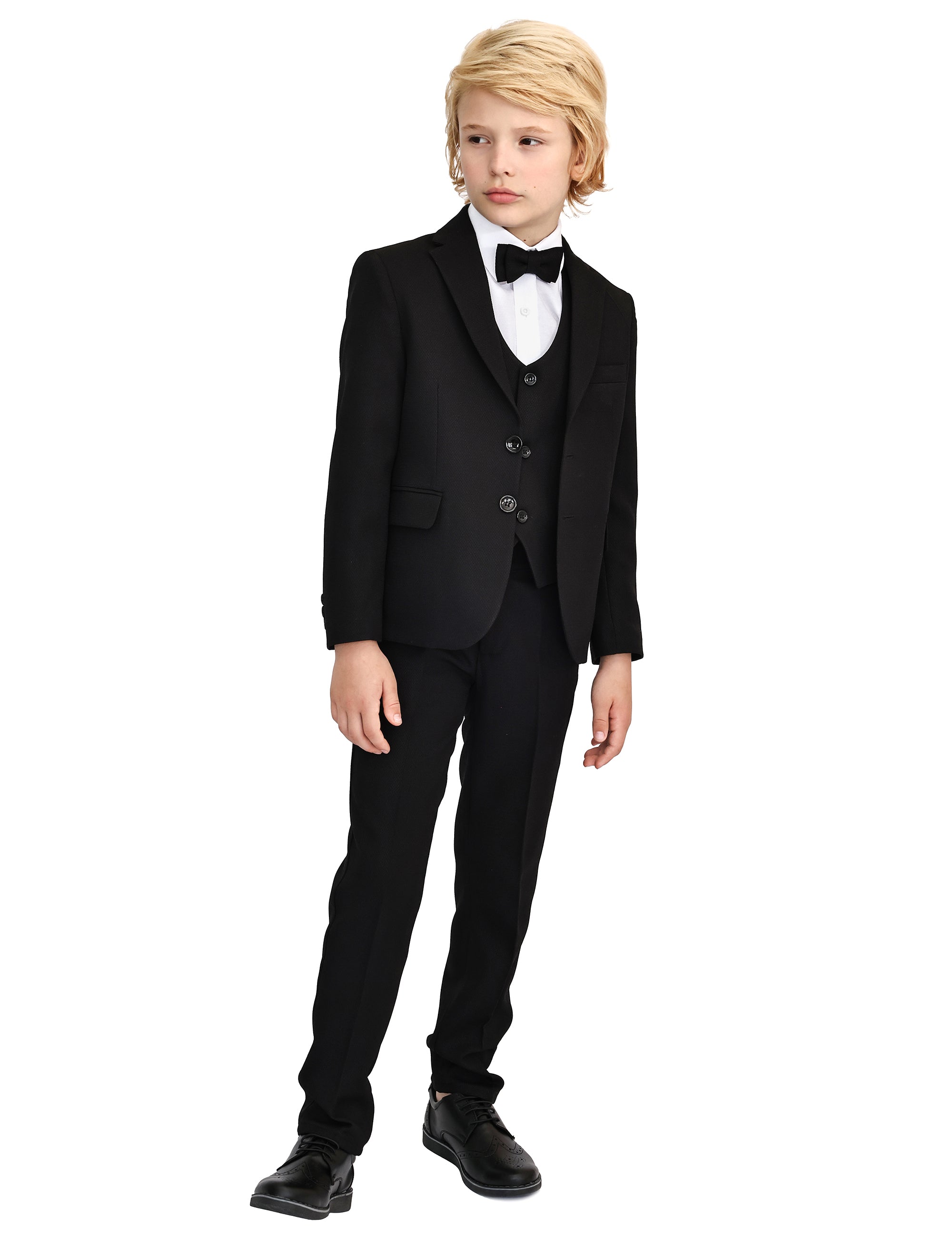 Baby boys 5 piece tuxedo suit with jacket, shirt, pants, vest and bow tie; perfect for baby boy clothes & christmas gift ideas  