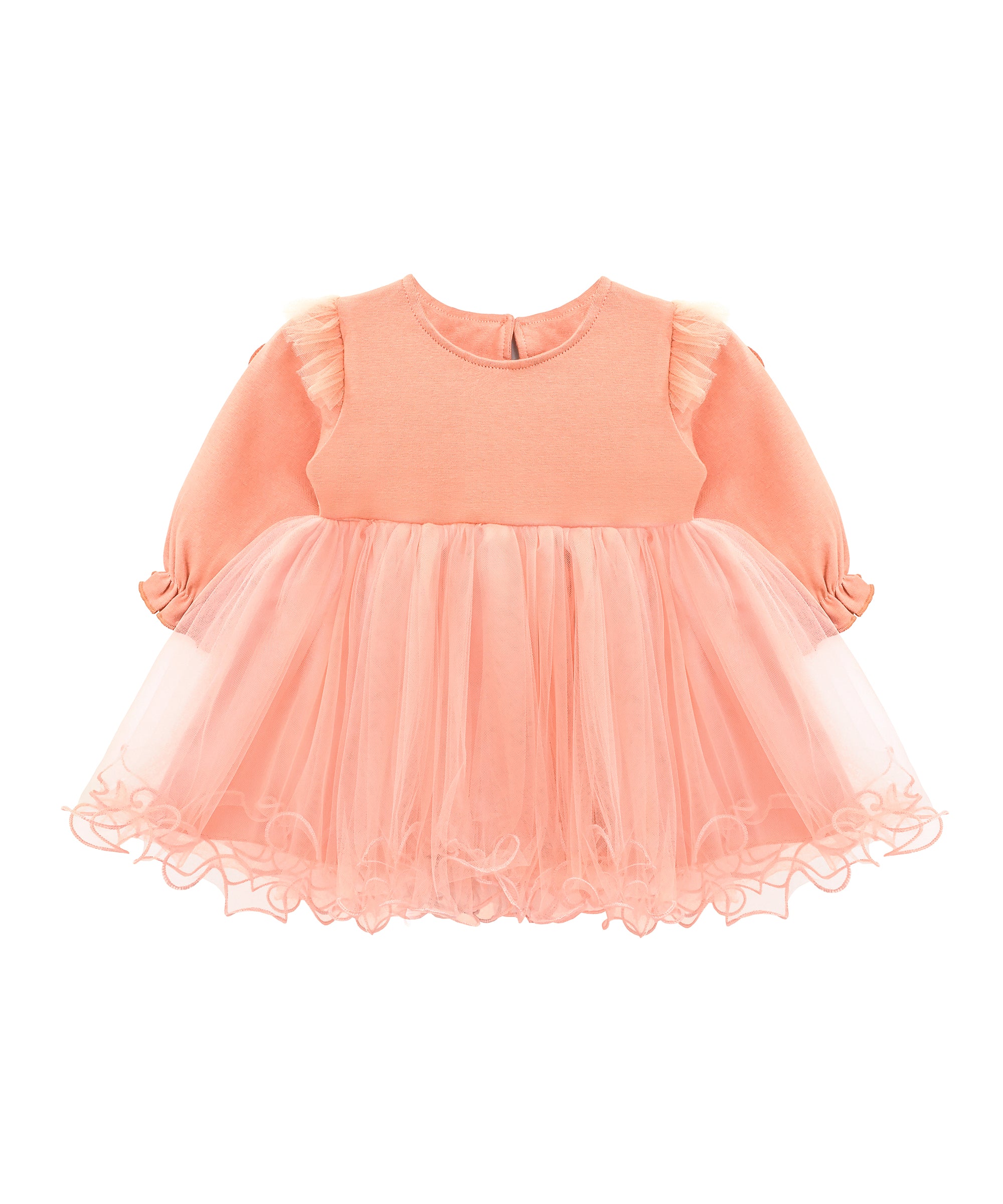 Baby girl tulle-skirt dress with ruffle details; for baby girl clothes & christmas gift ideas