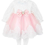 Newborn baby girl dress with lace flower details and  matching headband & shoes; for christening, baptism & Christmas gift ideas 