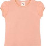 Girls' Basic Cotton T-Shirt  Short Puff Sleeve Crewneck / 11-12 Years LILAX