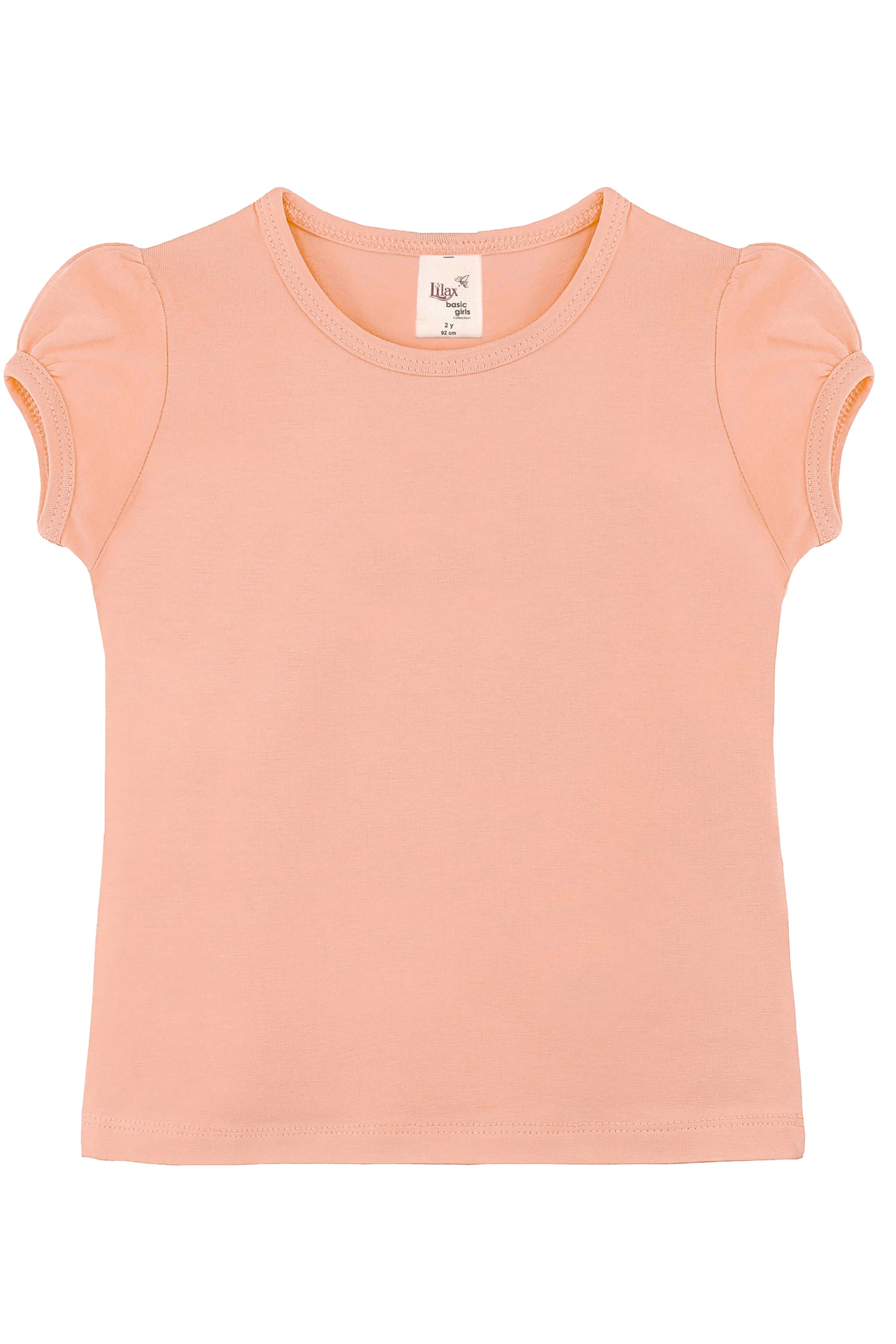 Girls' Basic Cotton T-Shirt  Short Puff Sleeve Crewneck / 11-12 Years LILAX