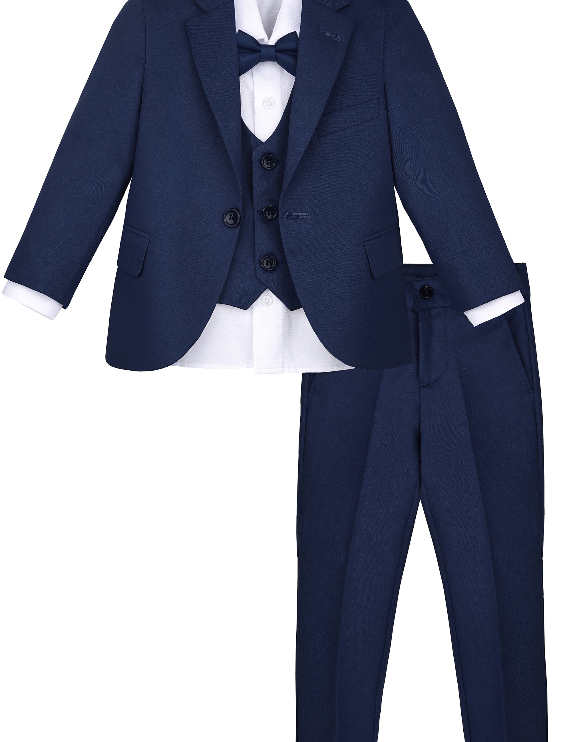 Boys 5 piece tuxedo suit with jacket, shirt, pants, vest and bow tie; perfect for baby boy clothes & christmas gift ideas  