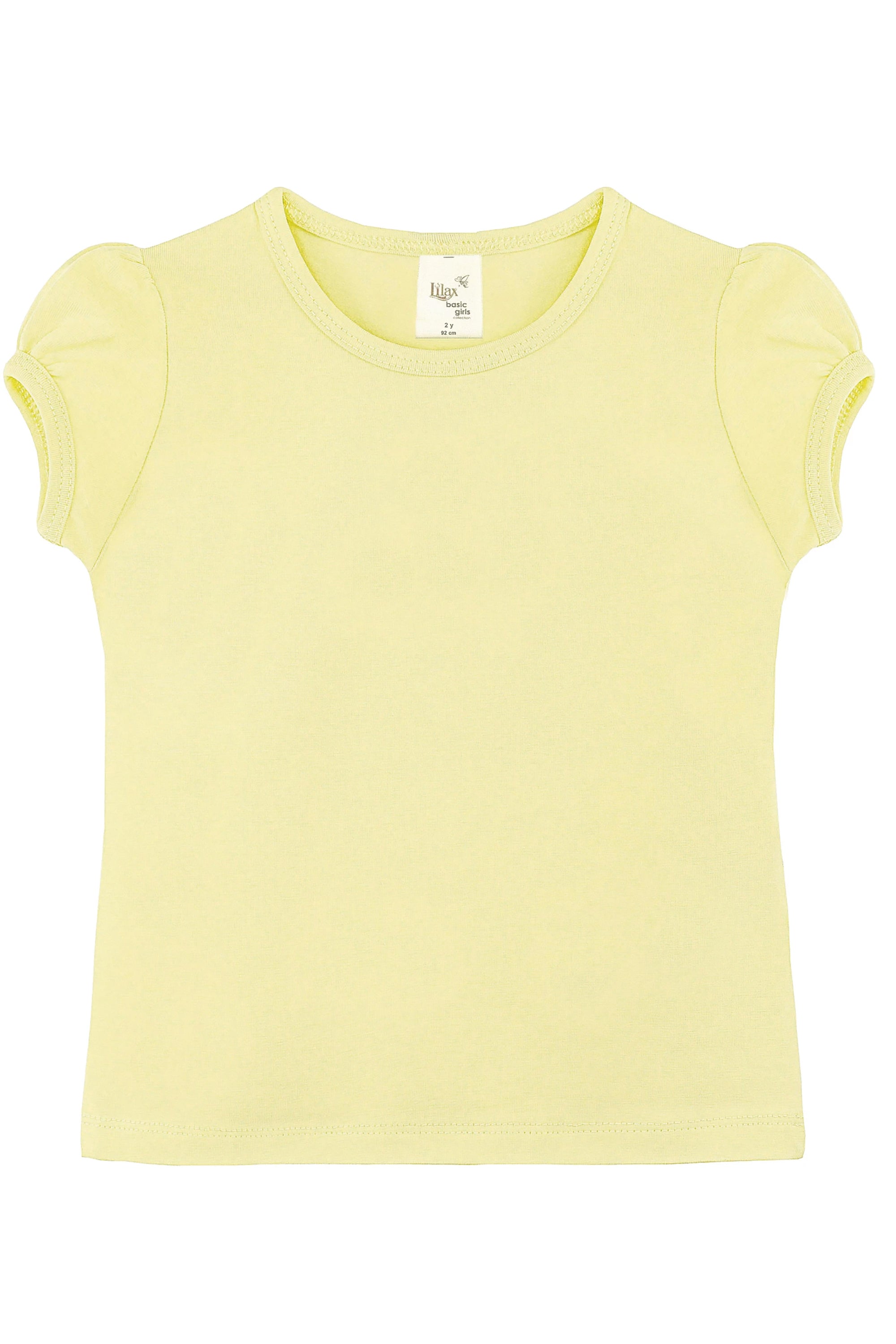 Girls' Basic Cotton T-Shirt  Short Puff Sleeve Crewneck / 11-12 Years LILAX