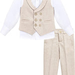 Little & Youth Boys Formal Suit Set Slim Fit Vest, White Dress Shirt, Dress Pants and Bowtie 4 Piece LILAX