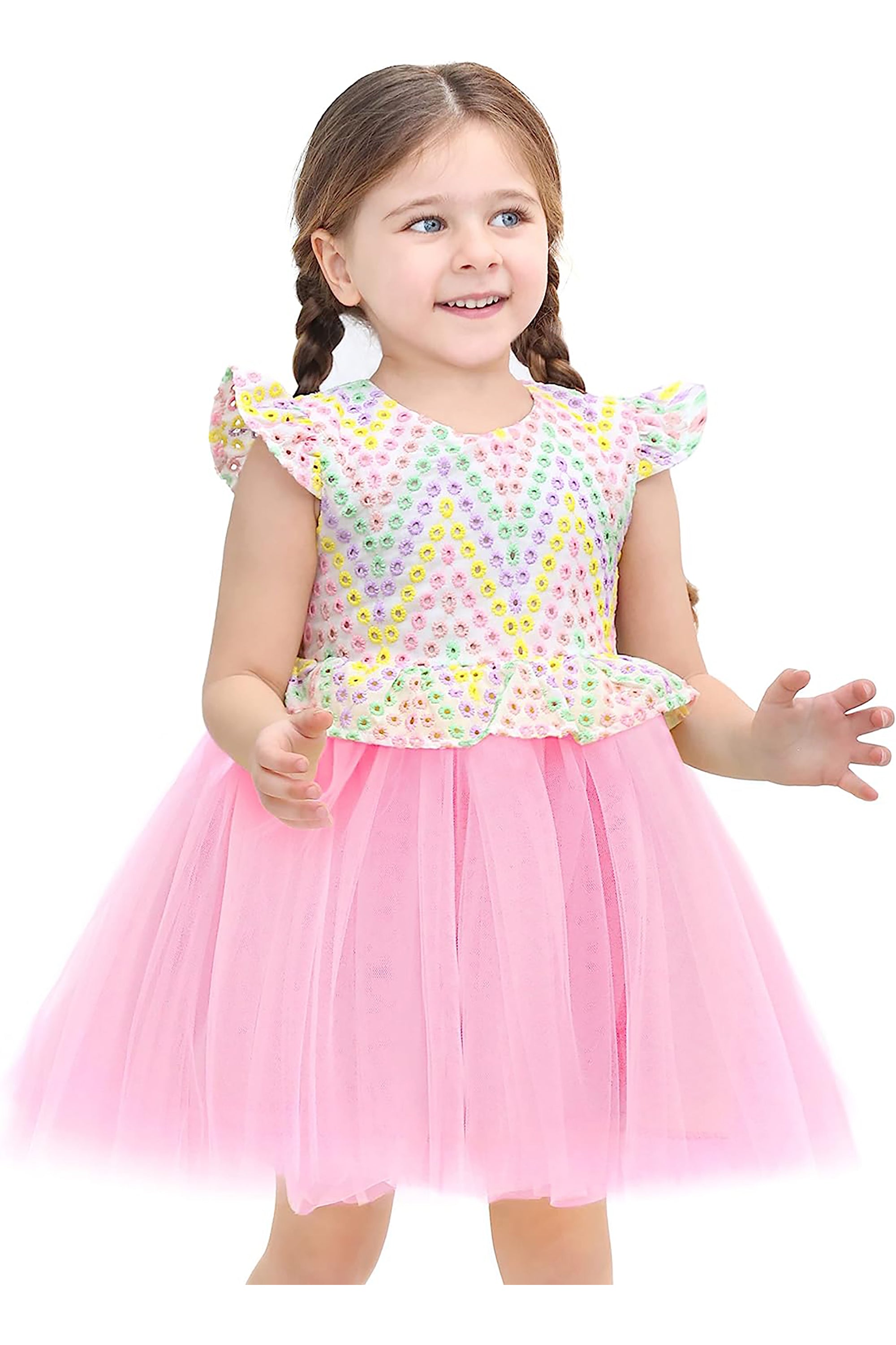 Little Girls' Colorful Short Sleeve Dress - 100% Cotton Toddler Party Gown LILAX