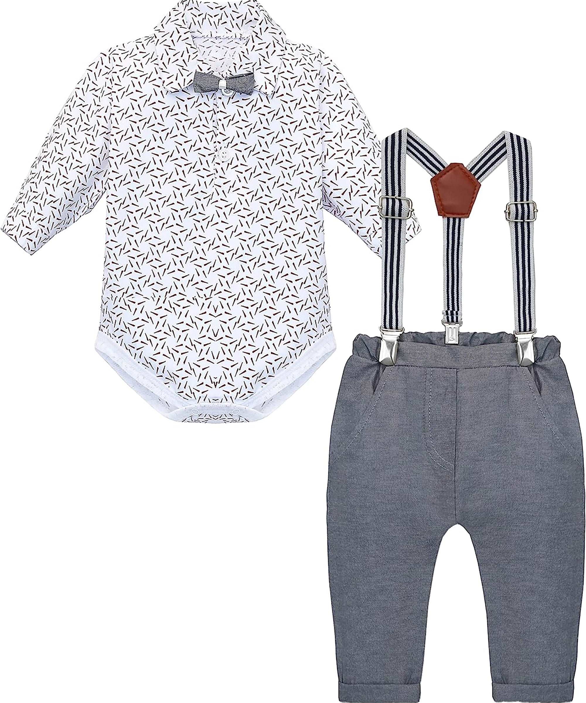 Boys cotton suit set with bodysuit with pants and suspender set; perfect for baby boy clothes & christmas gift ideas  