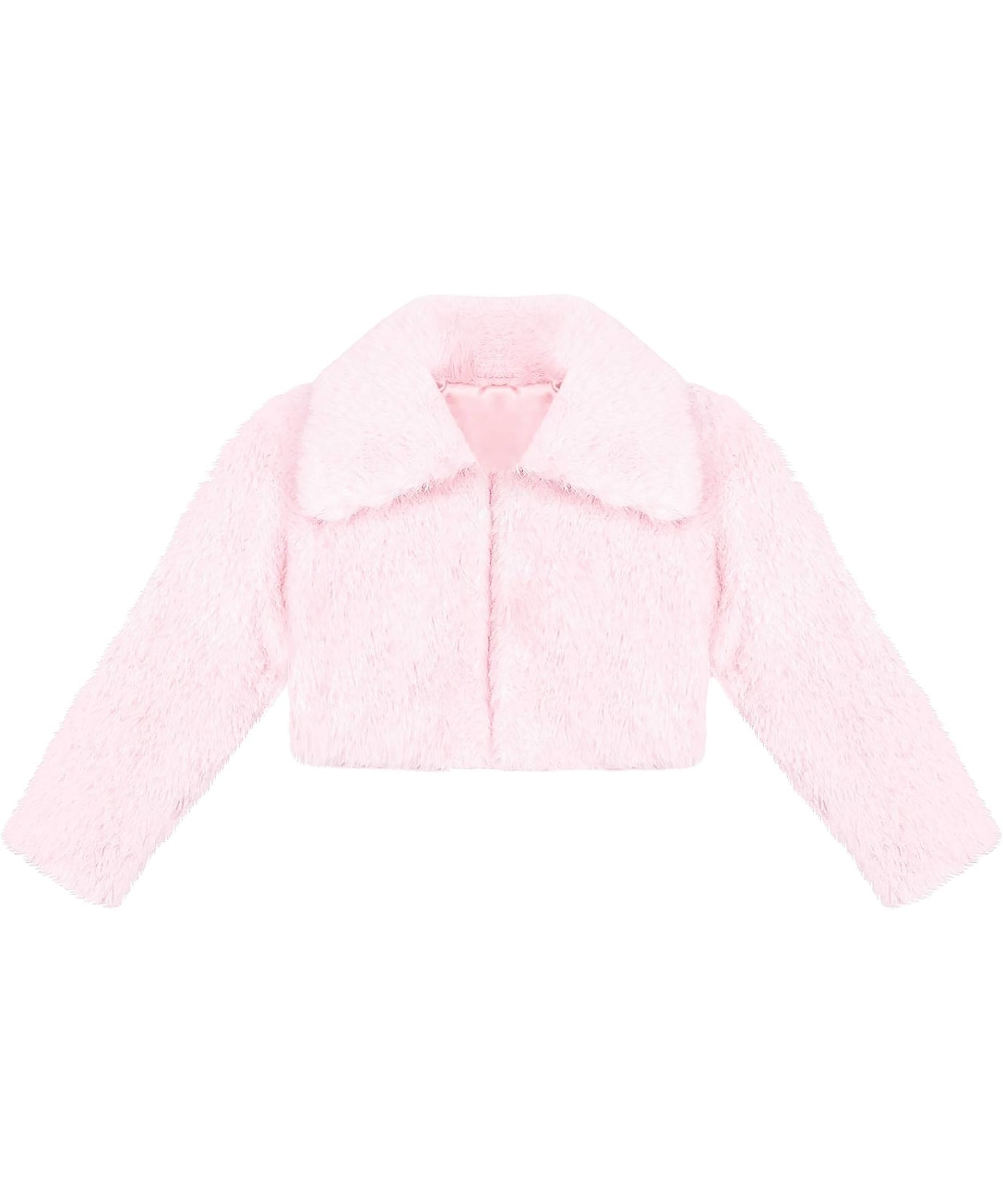 Puffy cozy girls’ bolero jacket with oversized collar and tied bow; perfect girls christmas dress and Christmas gift ideas 