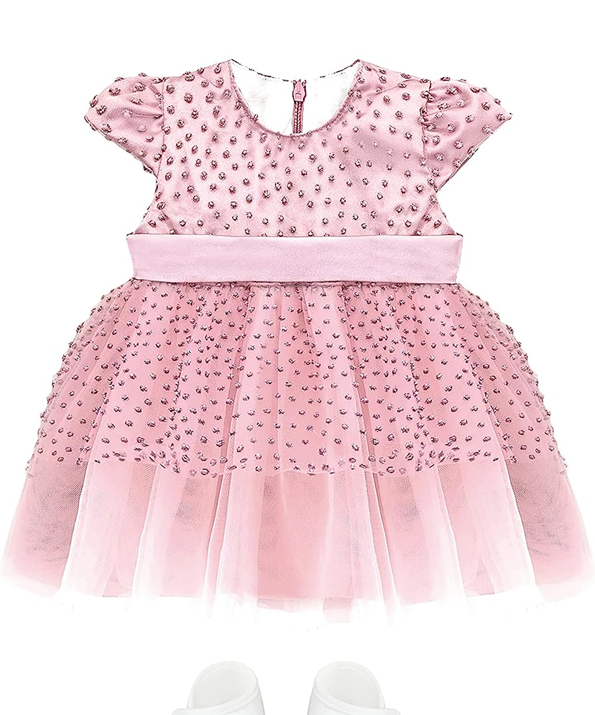 Baby girl gold layered tulle dress with polkadots and matching shoes & headband; for baby girl clothes & christmas gift ideas