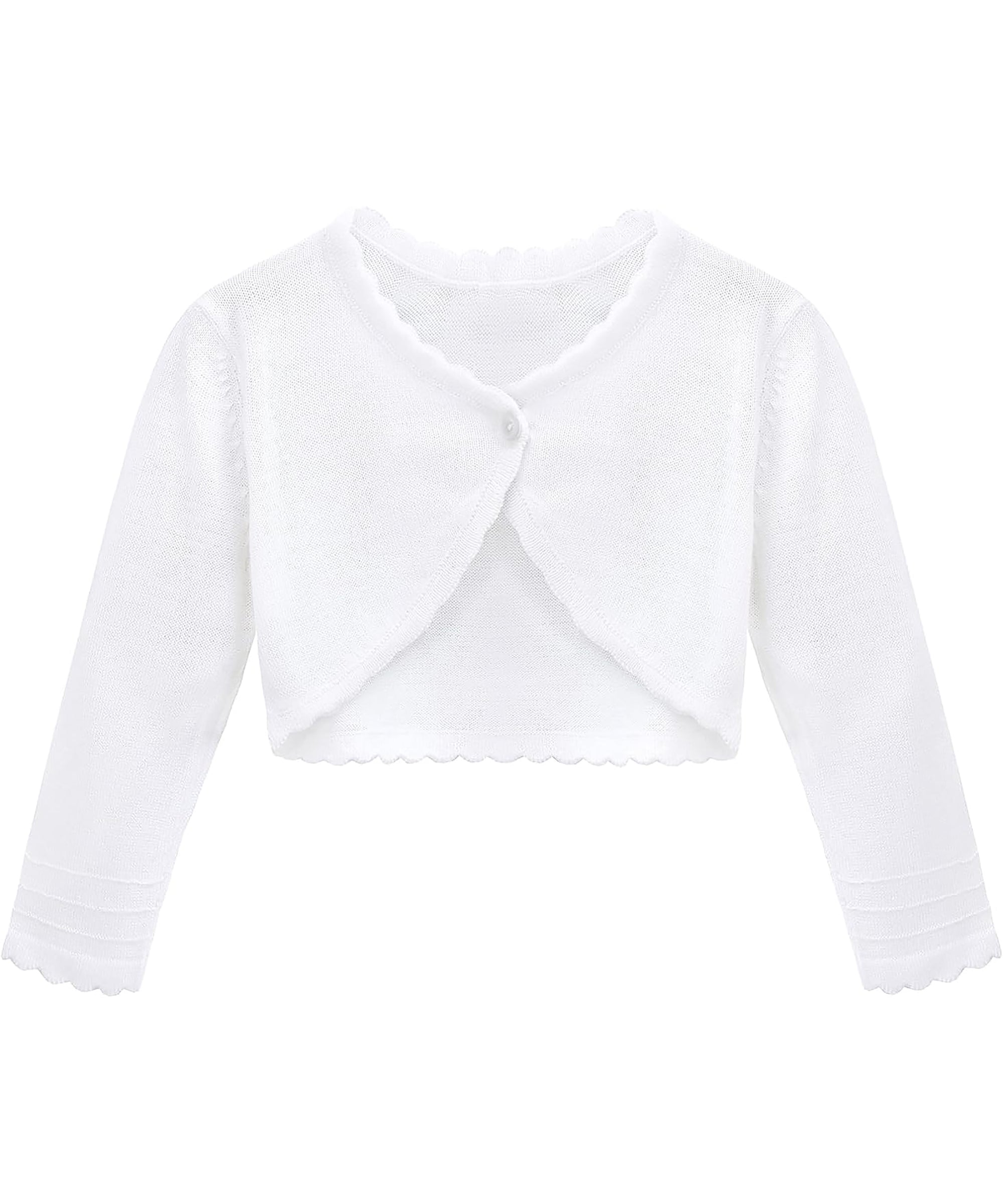 Baby girls bolero shrug cardigan with curved edges; perfect baby girl clothes & christmas gift ideas 