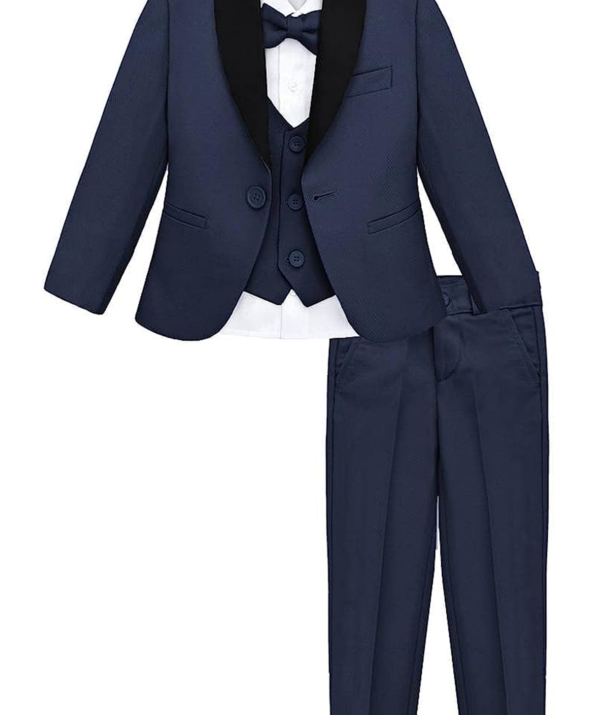 Boys 5 piece tuxedo suit with jacket, shirt, pants, vest and bow tie; perfect for baby boy clothes & christmas gift ideas  