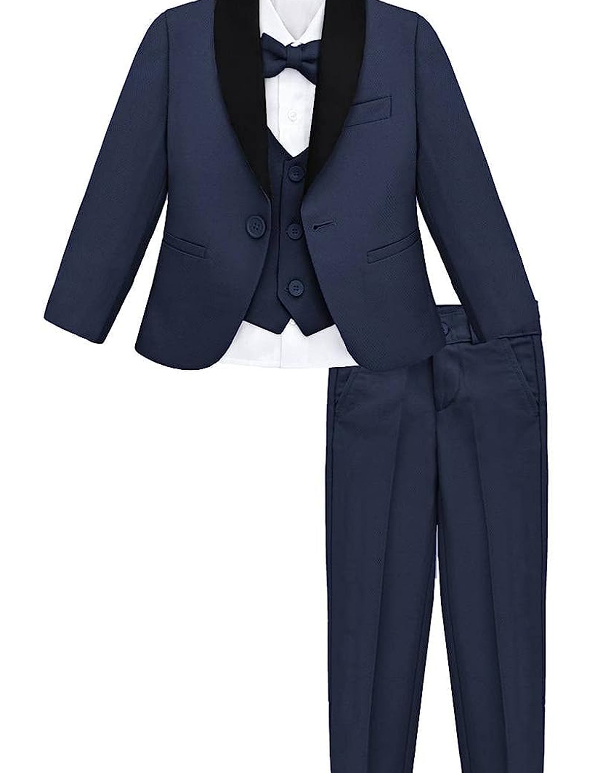 Boys 5 piece tuxedo suit with jacket, shirt, pants, vest and bow tie; perfect for baby boy clothes & christmas gift ideas  