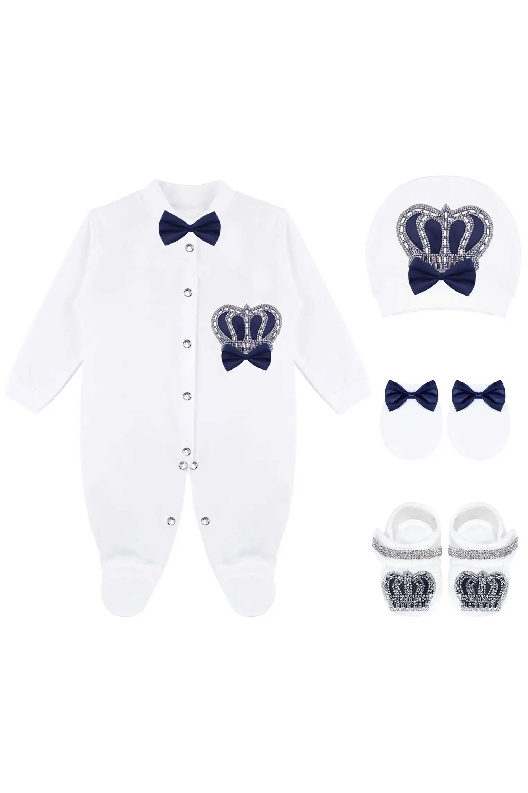 Gift Set for Newborn Baby Boy with Crown Jewels Layette 4 Piece LILAX