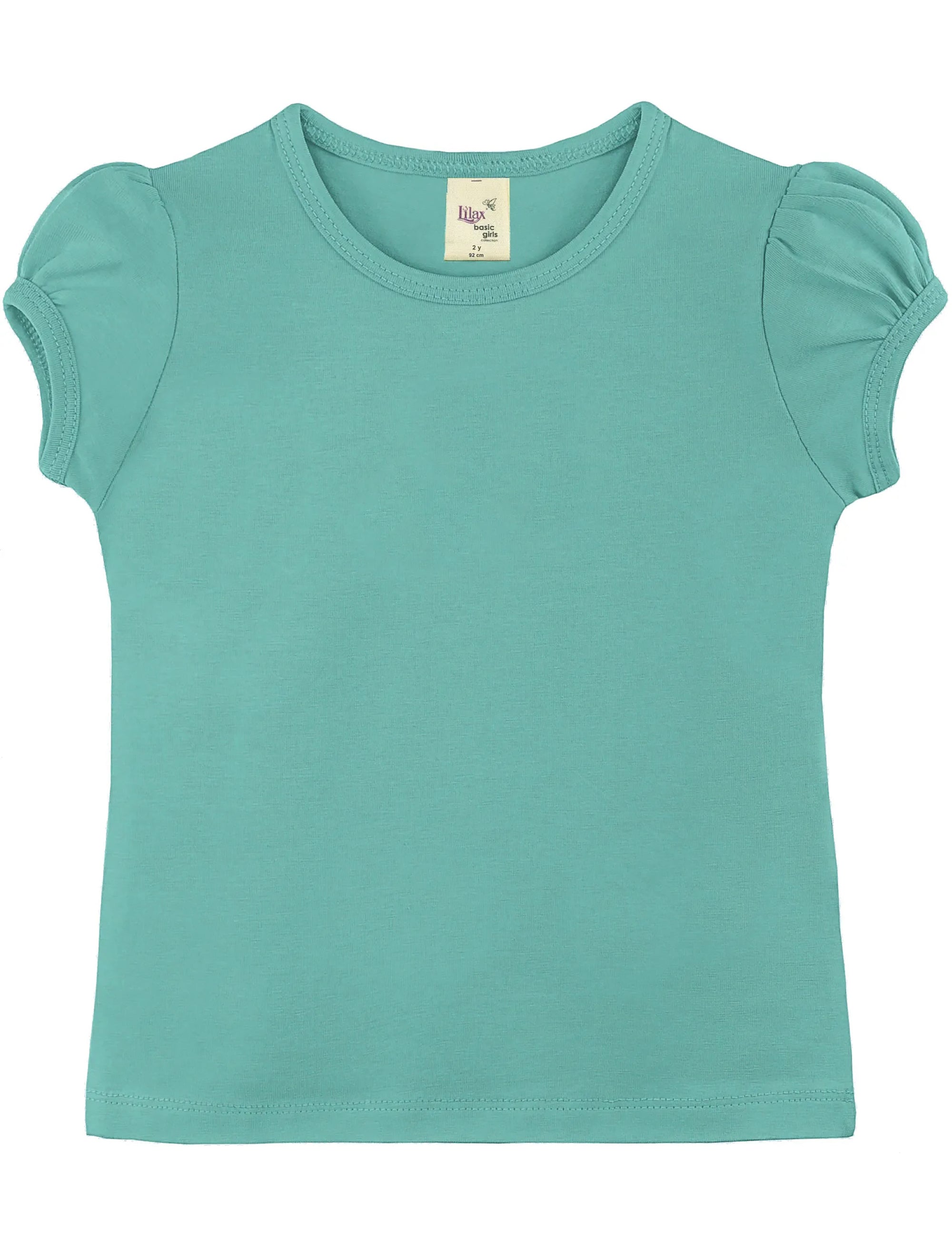 Girls cotton basic solid crewneck puff sleeve t-shirt; best for baby girl clothes & christmas gift ideas