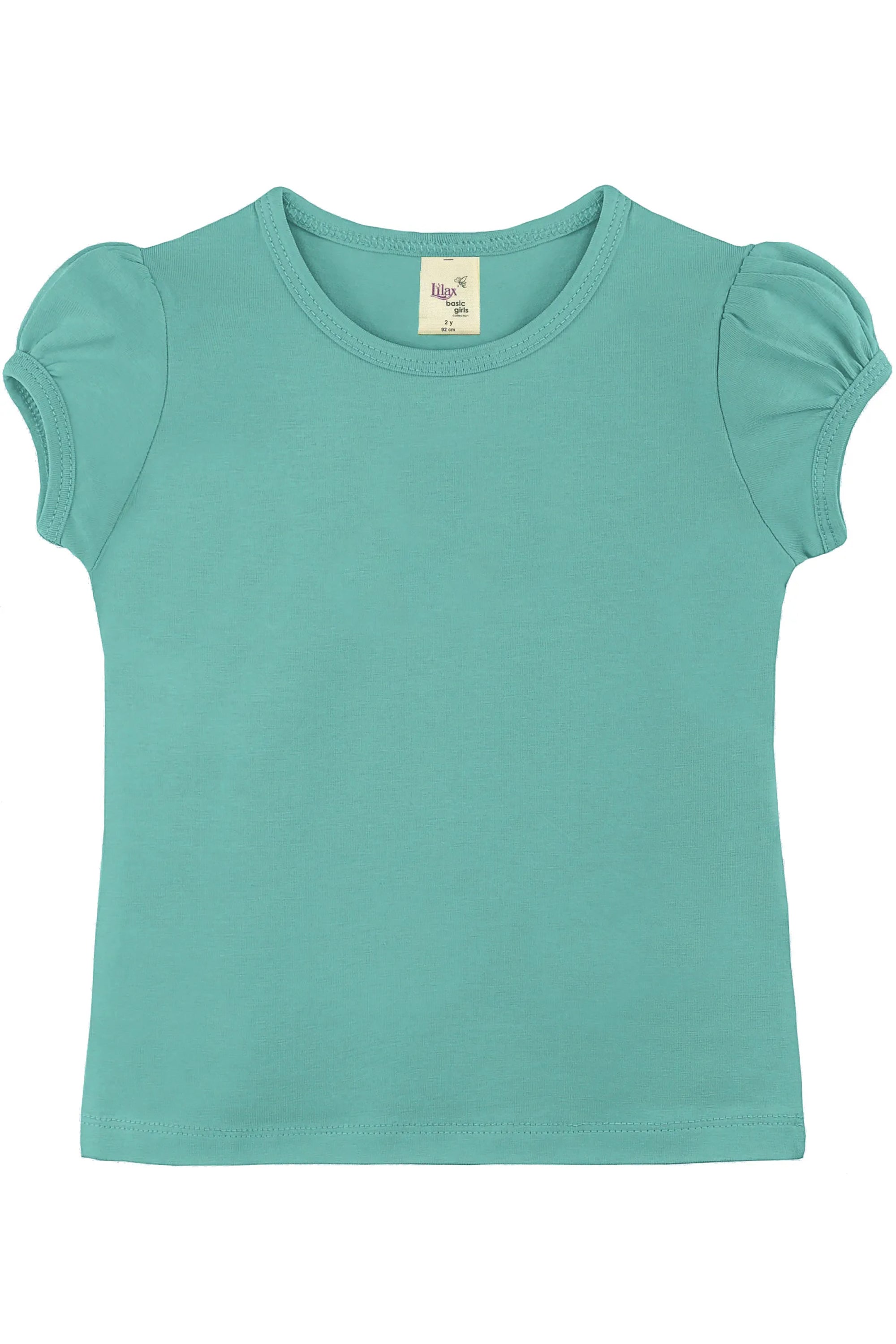 Girls' Basic Cotton T-Shirt  Short Puff Sleeve Crewneck / 11-12 Years LILAX