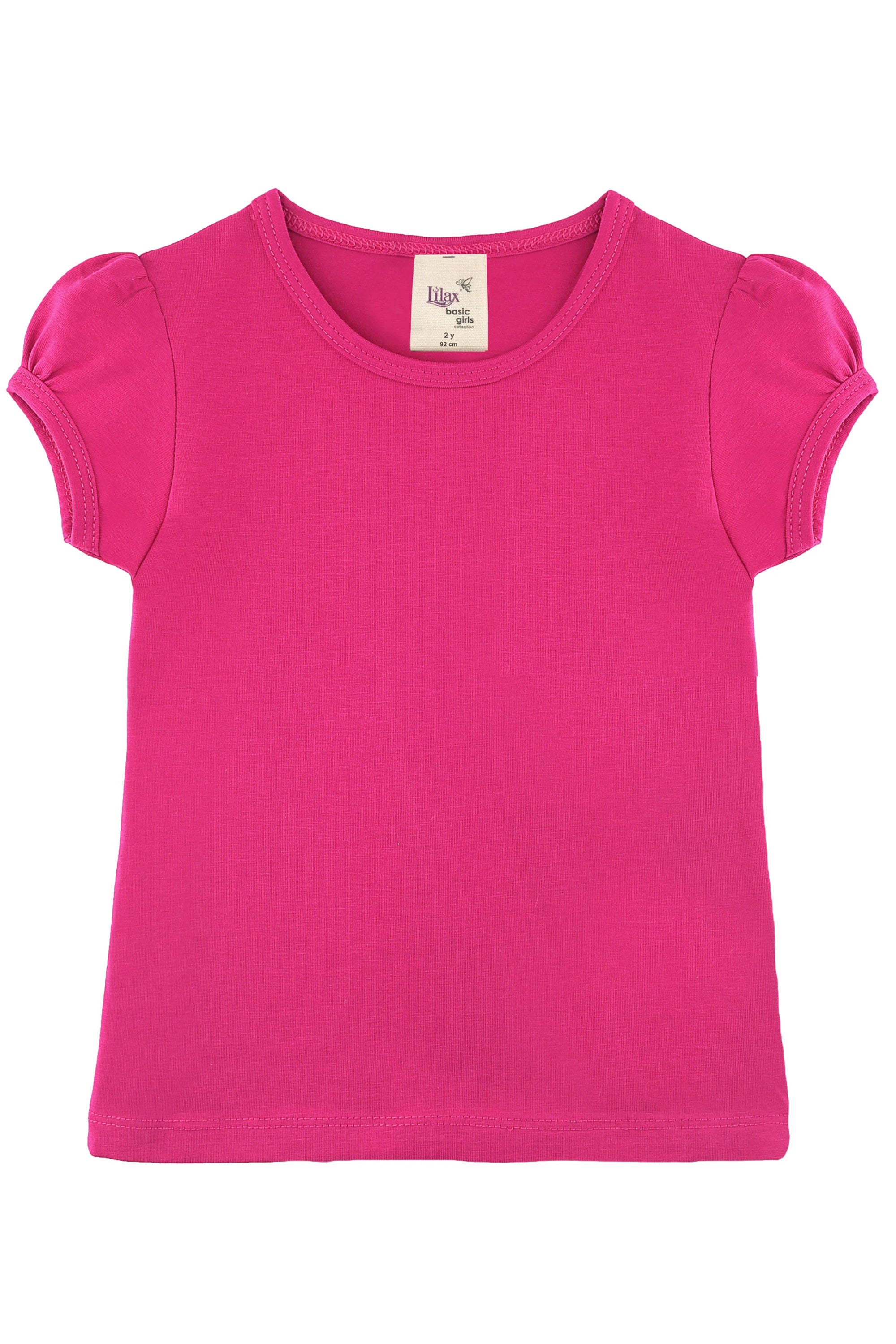 Girls' Basic Cotton T-Shirt  Short Puff Sleeve Crewneck / 11-12 Years LILAX