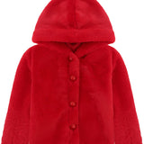 Girls puffy and cozy hooded cardigan sweater with 4 buttons; perfect for Christmas gift ideas