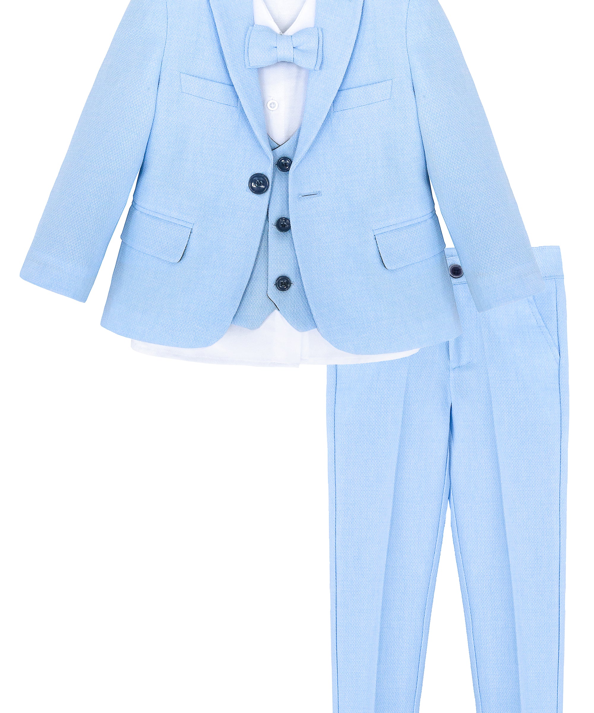 Baby boys 5 piece tuxedo suit with jacket, shirt, pants, vest and bow tie; perfect for baby boy clothes & christmas gift ideas  