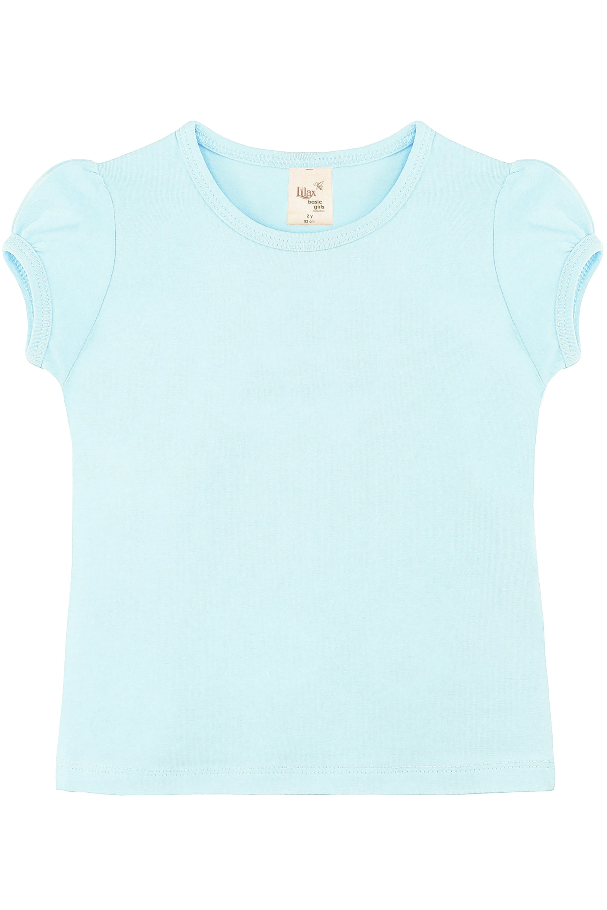 Girls' Basic Cotton T-Shirt  Short Puff Sleeve Crewneck / 11-12 Years LILAX