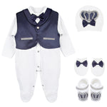 Regal and Handsome: 5-Piece Layette Gift Set with Jeweled Crown Tuxedo for Baby Boys (0-3 Months) LILAX