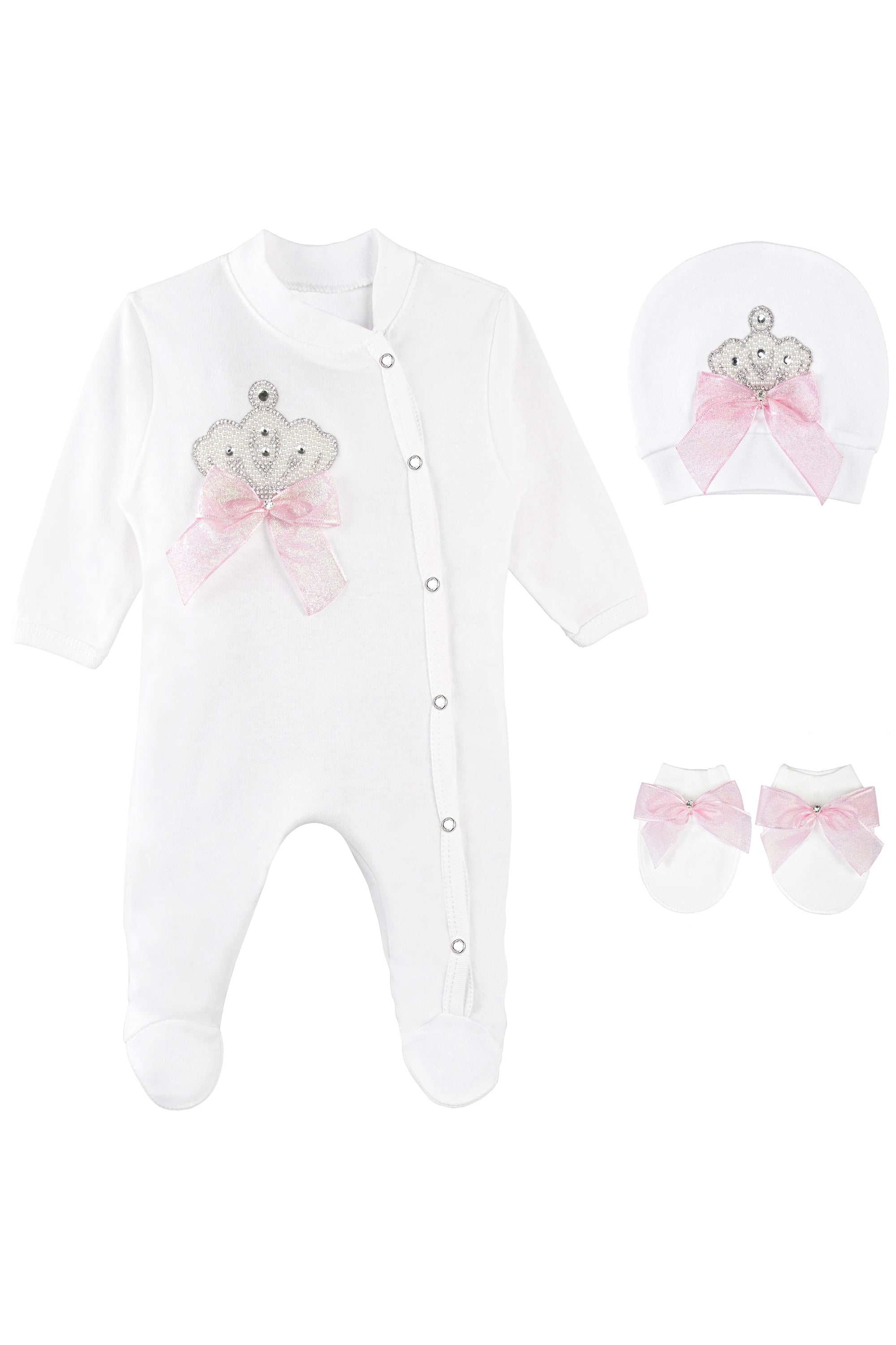 Jeweled Crown Layette Gift Set for Baby Girls: 3 Pieces LILAX