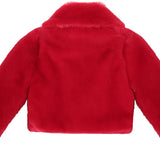 Puffy cozy girls’ bolero jacket with oversized collar and tied bow; perfect girls christmas dress and Christmas gift ideas