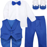 Baby boy 4 piece tuxedo suit with shirt, pants, vest, shoes; perfect for baby boy clothes & christmas gift ideas  