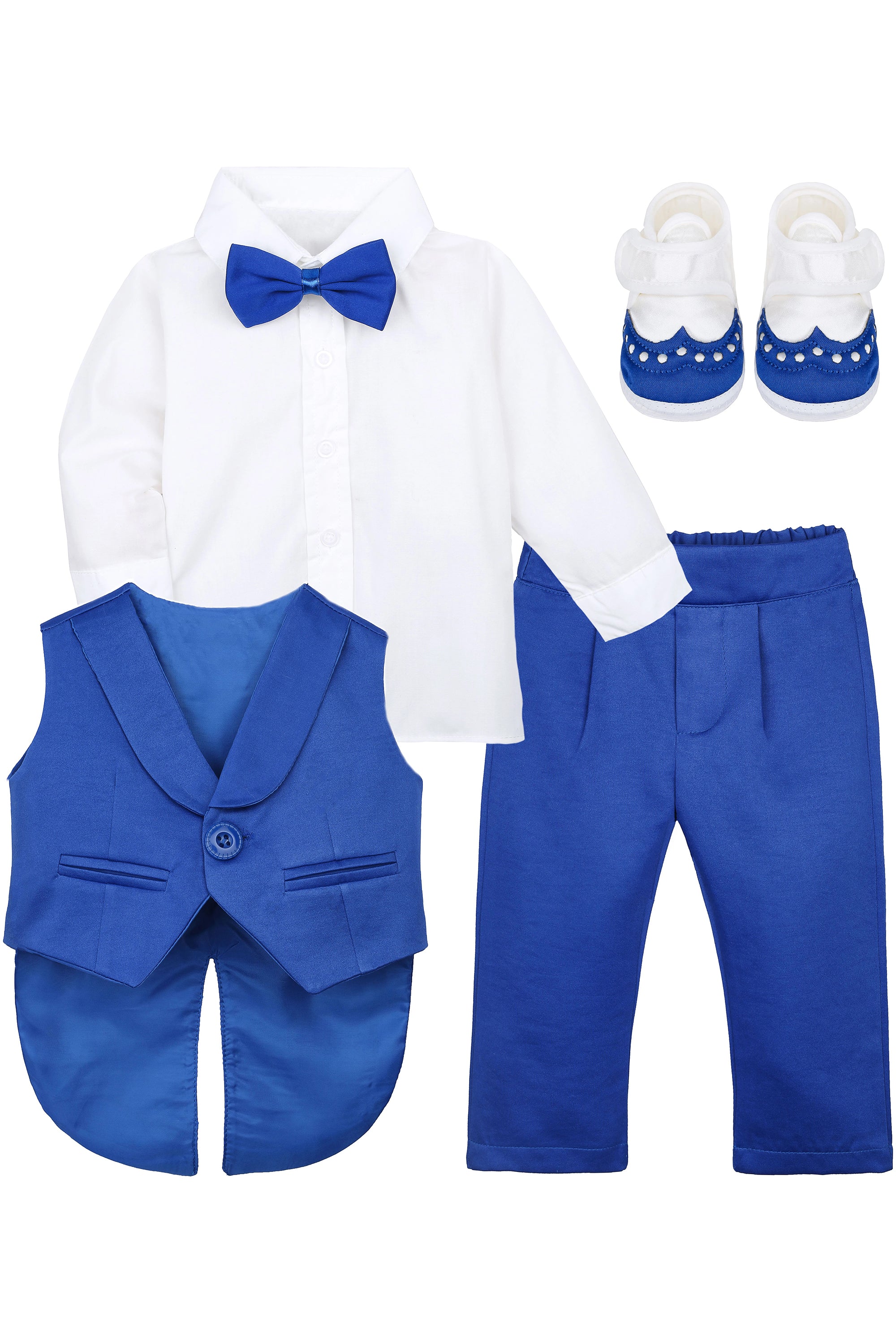 Baby boy 4 piece tuxedo suit with shirt, pants, vest, shoes; perfect for baby boy clothes & christmas gift ideas  