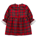 Plaid cotton baby girl clothes with ruffle and lace details and bows; perfect girls Christmas dress & Christmas gift ideas  