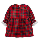 Plaid cotton baby girl clothes with ruffle and lace details and bows; perfect girls Christmas dress & Christmas gift ideas  